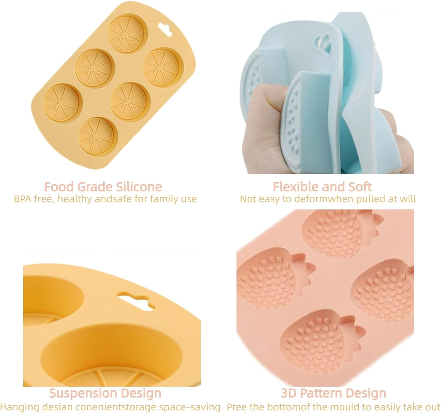 3 Pack Silicone Gummy Moulds - Strawberry, Watermelon, Lemon Fruit Candy Moulds, Food Grade Non-Stick for Candy Making, Chocolate & Cake Decoration ﻿ image number 1