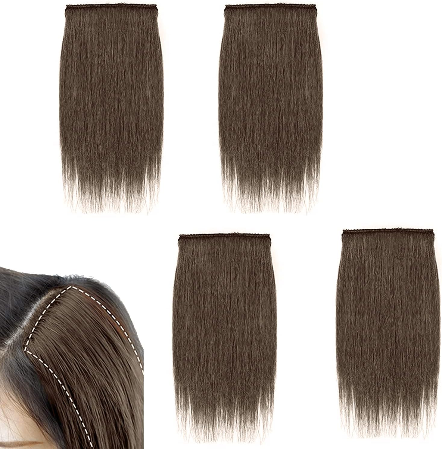 Invisible Traceless Side Fluffer Mini One Piece Hair Pad 10 Cm Light Brown Pack of 4