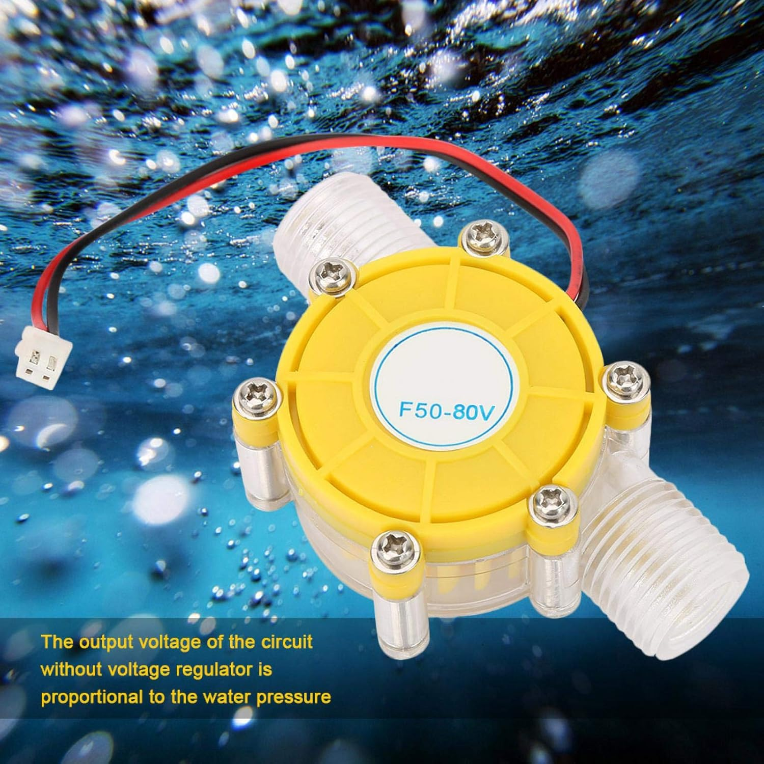 Water Turbine, Micro Hydro Generator Pump for Home Use - Hydroelectric Power DC Water Flow Pump Energy Generator (F50 80V Transparent Yellow) image number 1