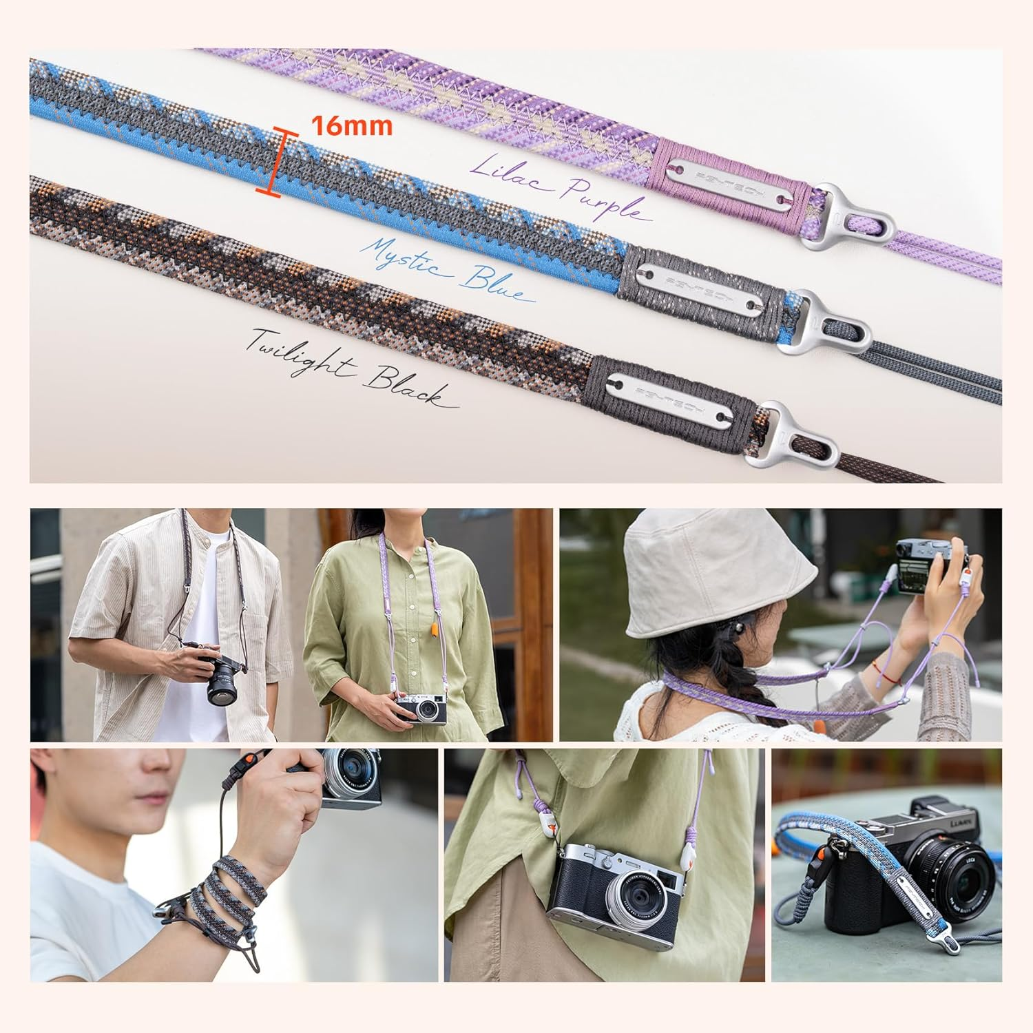 PGYTECH Camera Strap Slim for Mirrorless - Leather Harness Quick Release Adjustable Camera Neck Shoulder Strap for Compact Instant Camera and Smartphone (Trendy, Twilight Black) image number 6