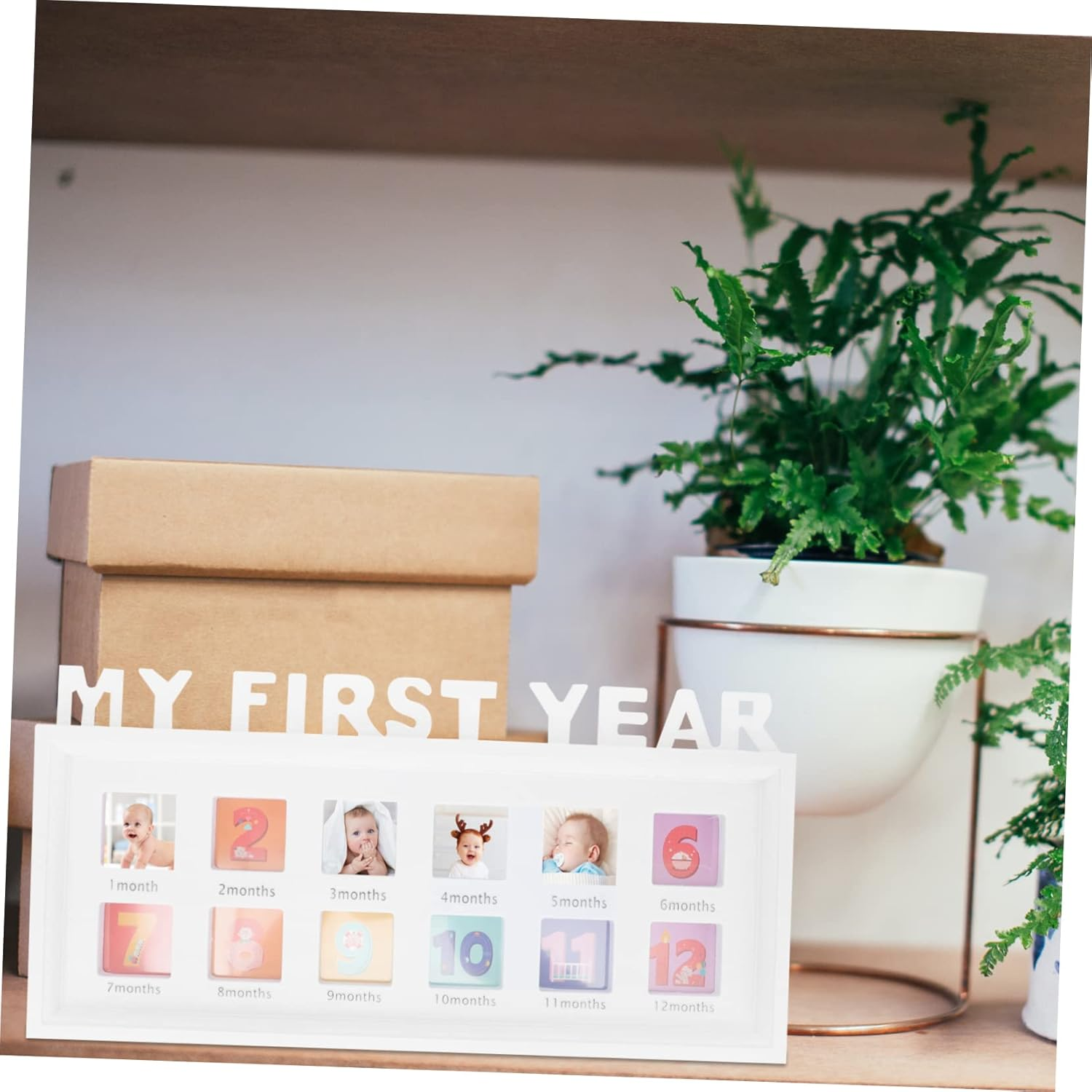 Toddmomy Boy Girl Growth Photo Frame Month Milestone Frame Back Stand White Picture Holder for First Year image number 5