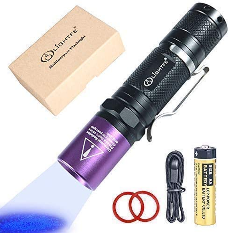 LIGHTFE 365Nm LED Flashlight Double UV and White Light Lens Zoom Strong Light Identification Handheld UV Torch AA Battery for Lamp -Spot Scorpions, Pet Urine, Counterfeit Money, Bed Bugs,For Resin&hellip; (ZM28 UV&W)