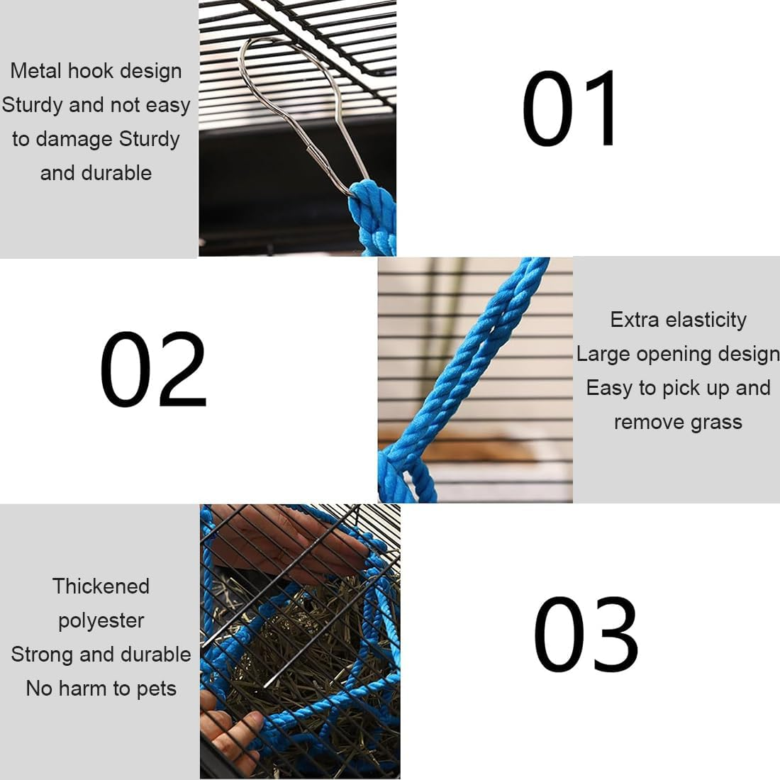 GGUFAY Rabbit Hay Bag, Guinea Pig Feeding Station, Feeder Small Animals, Hanging Hay Bag, Small Animals Hay Bag, Feeding Bag for Rabbit, Chinchilla, Hamster, Small Animals image number 5