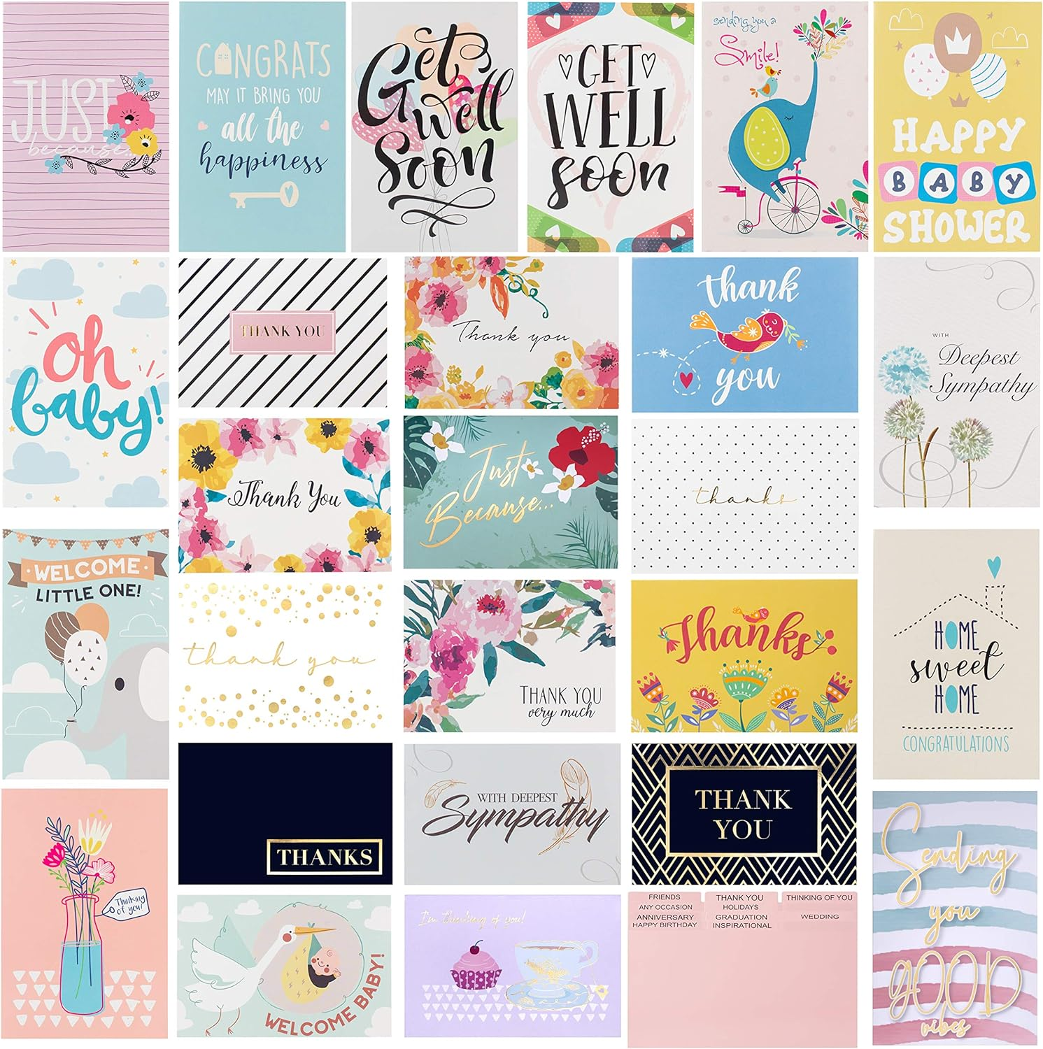 100 All Occasion Greeting Cards- 100 Eye Catching Designs with Greeting Card Organizer Box- Friendship Cards, Anniversary Cards, BFF Cards, Thanks Cards, Wedding Cards & More- 4 X 6 with 100 Envelopes image number 4