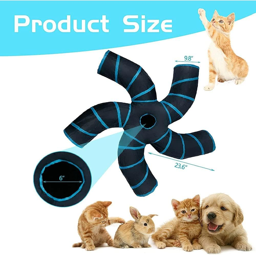 Cat Tunnels Crinkle Play Toys Collapsible Tube with Ball Maze Cat House Pet Interactive for Cat Puppy Kitten Rabbit 5 Way Cat Tunnels image number 3