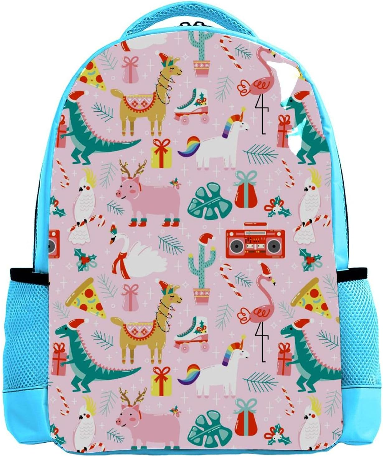 Blue Backpack Boy Bookbags Rucksack Men Travel Handbag Daypack Alpaca Dinosaur Flamingo Pig Pink image number 6