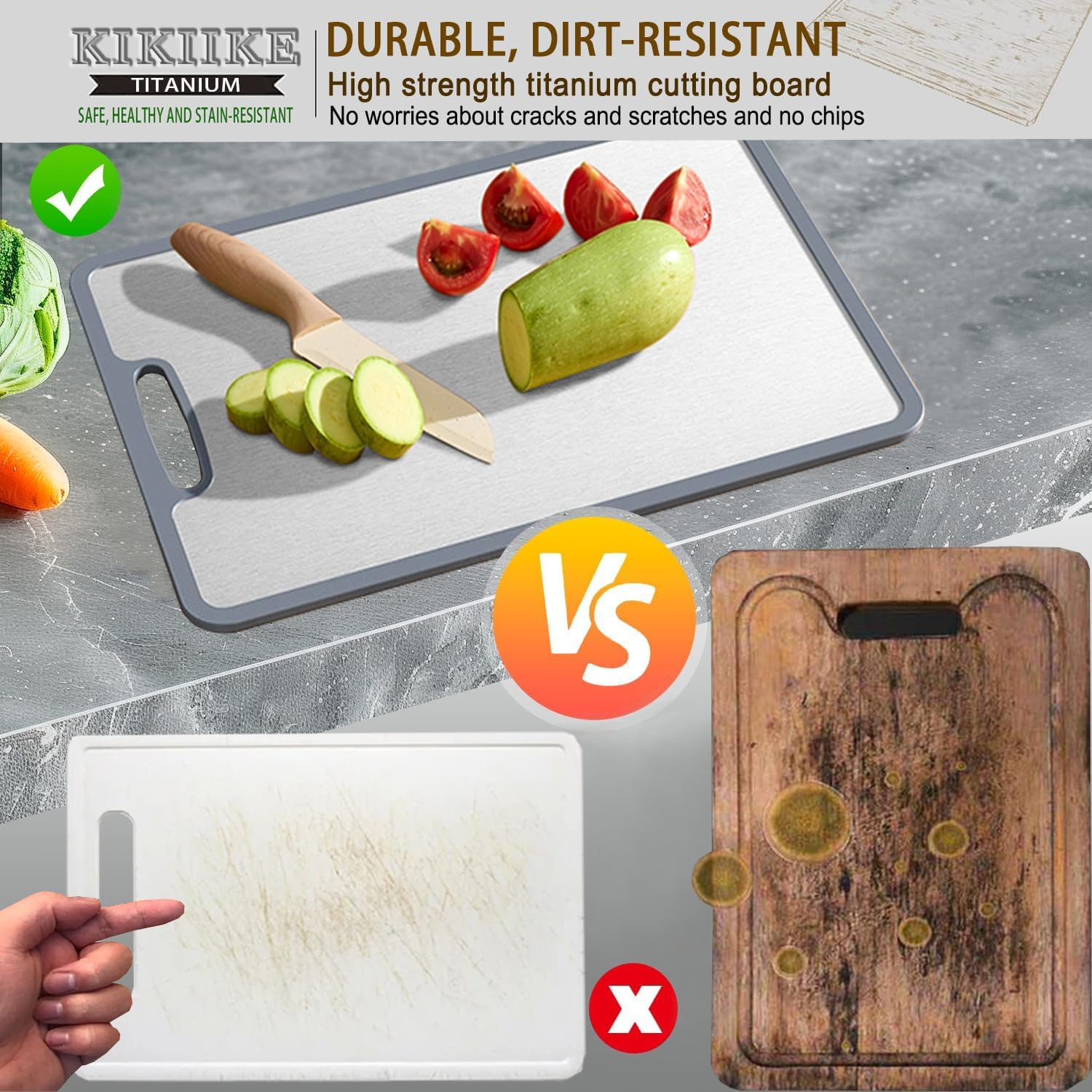 Titanium Cutting Board Double-Sided Non-Slip Silicone Edging Pure Titanium Cutting Boards for Kitchen - Double-Sided Food-Grade Chopping Board Non-Stick Durable and Easy to Clean (Small) image number 1