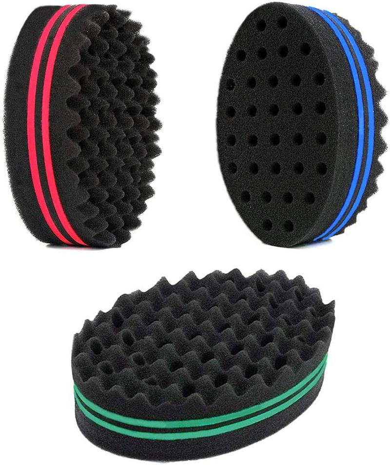 3Pcs Magic Hair Twist Sponge Brush, AUHOKY Premium Two-Sided Barber Curl Sponge with Small Holes, Men Women Children Hair Styling Care Tool for Afro Curling Coils Wave Hair Dreadlocks(3Colors)