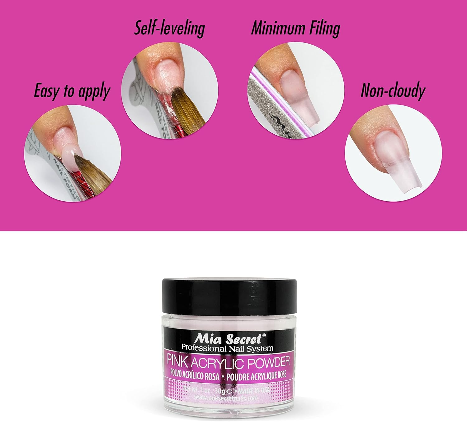 Mia Secret Professional Acrylic Nail System Pink Acrylic Powder 30Ml