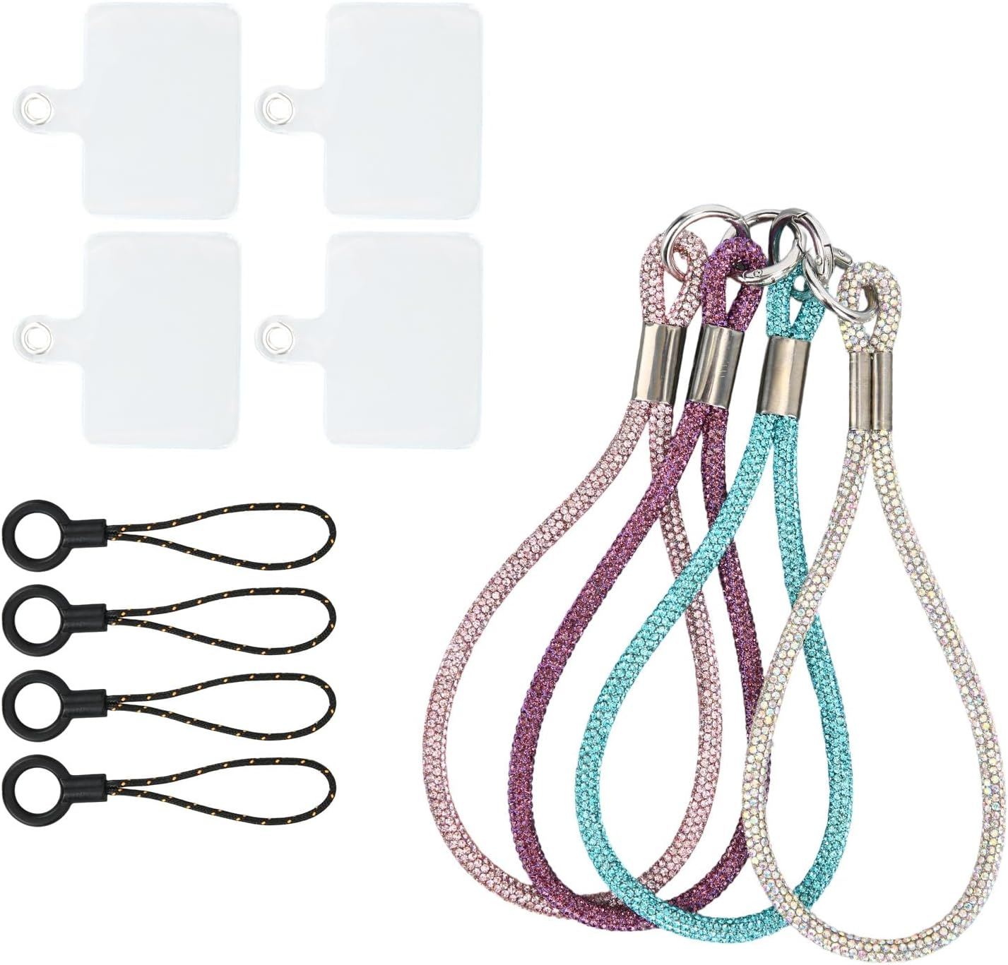 BOXOB 4Pcs Rhinestone Phone Wrist Strap, Bling Cellphone Lanyard Anti-Lost Moblie Phone Wristlet Holder with Tab Metal Keyring & Short Tether for Women Keys Purse (4 Colors) image number 2