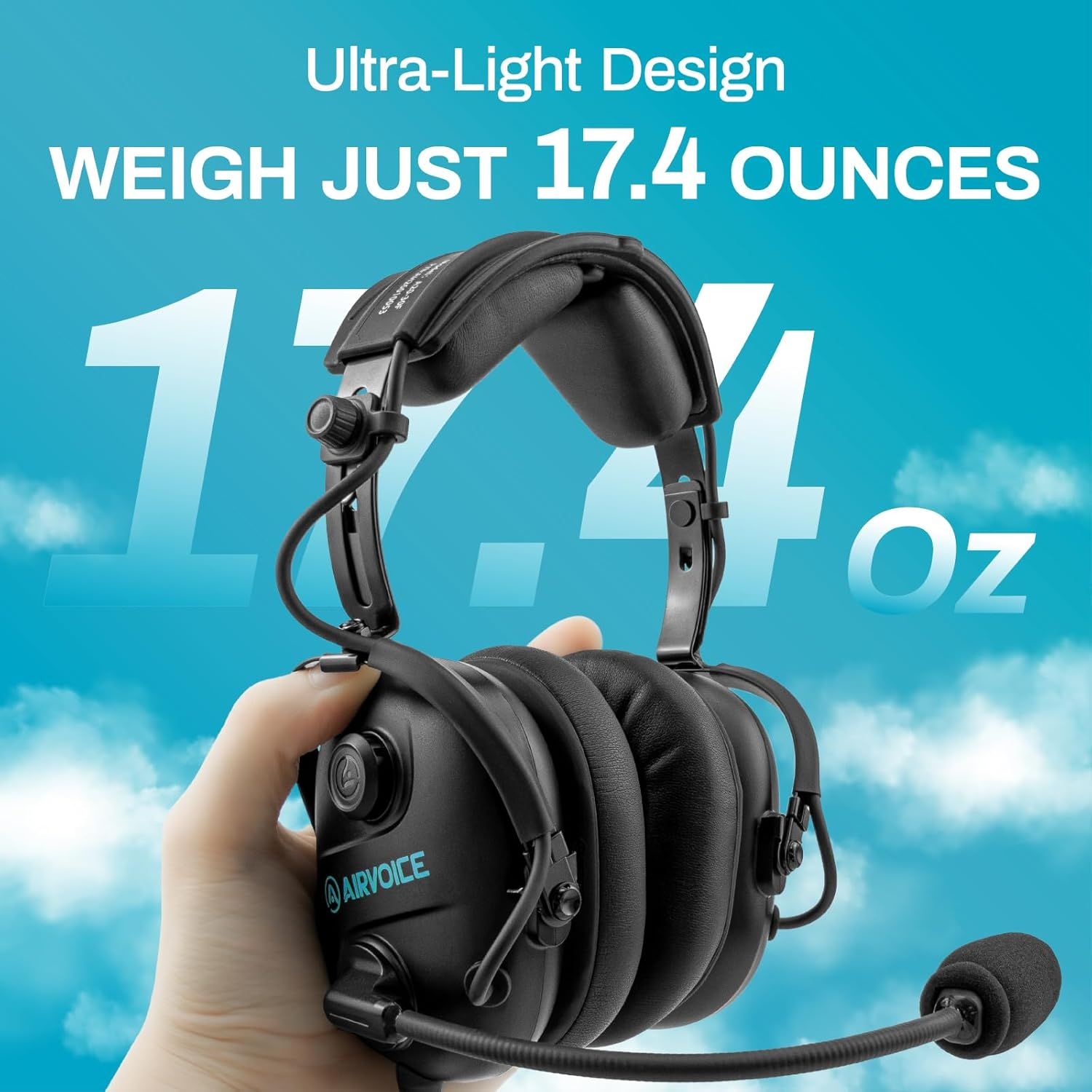 AIRVOICE Aviation Headset for Pilot with Stereo Mono Compatibility and 25 Db Passive Noise Cancellation, PNR General Aviation Headset with Noise Canceling Microphone, Adjustable Headband, Lightweight