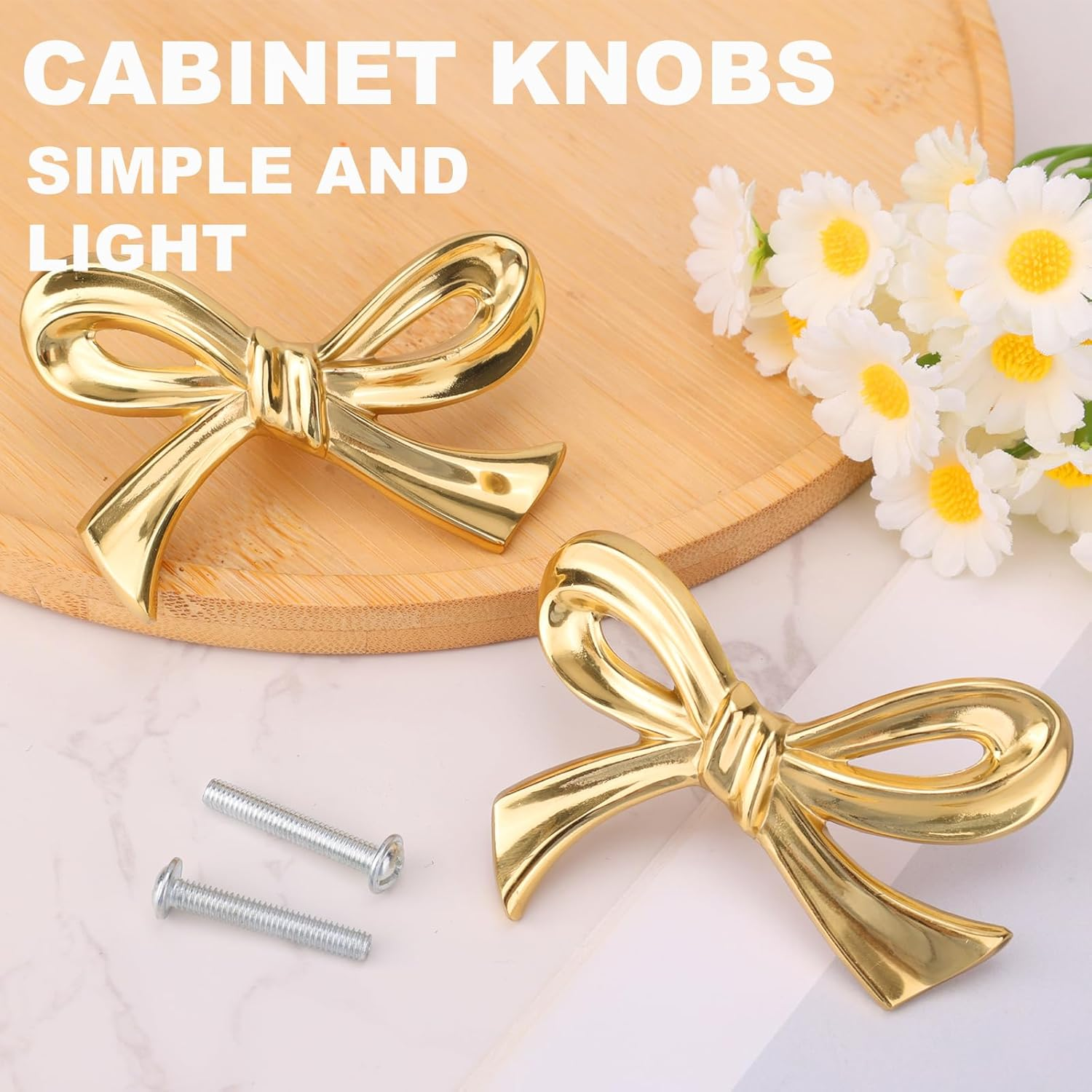 2Pcs Bow Dresser Knobs, Gold Dresser Knobs Gold Bow Knobs Vintage Dresser Knobs Gold Drawer Knobs Cupboard Pull Handles Decorative Bow Knobs for Cabinet Cupboard Wardrobe image number 3