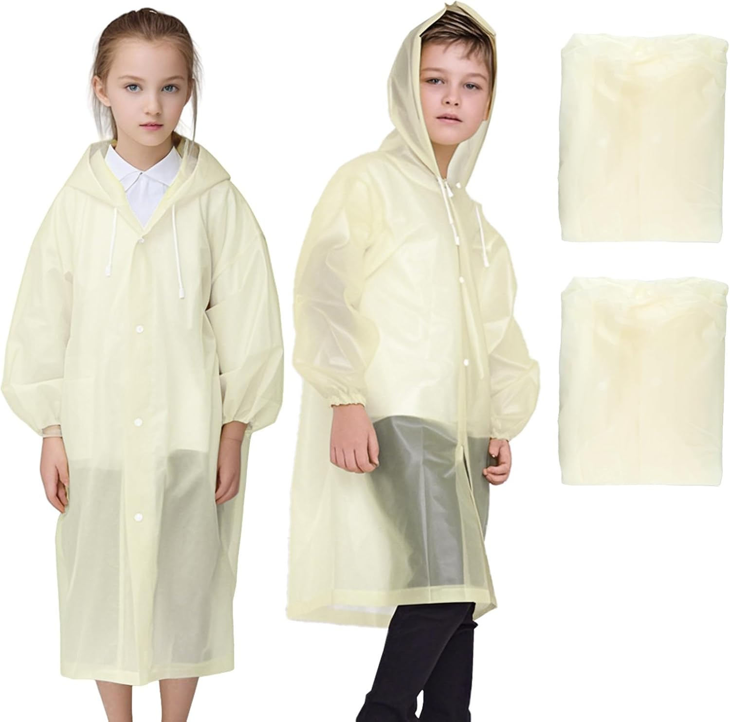 2 Pack Rain Ponchos for Kids Reusable,Thickened EVA Travel Raincoat Jacket with Hoods and Sleeves image number 4