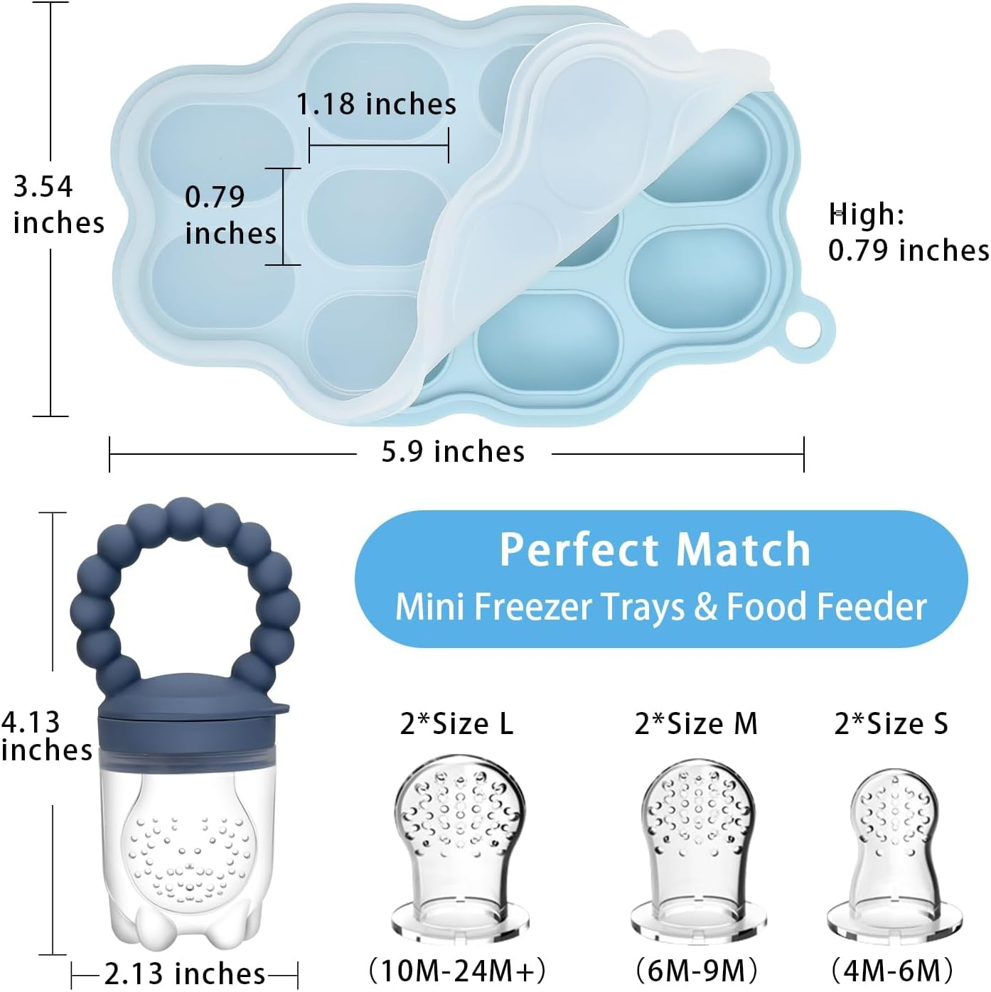 Baby Silicone Fruit Food Feeder Pacifier, 2 Pack Freezer Tray Set for Babies-Breastmilk Storage Container and Freezer Tray-Teething Popsicle Molds for Soothing Relief