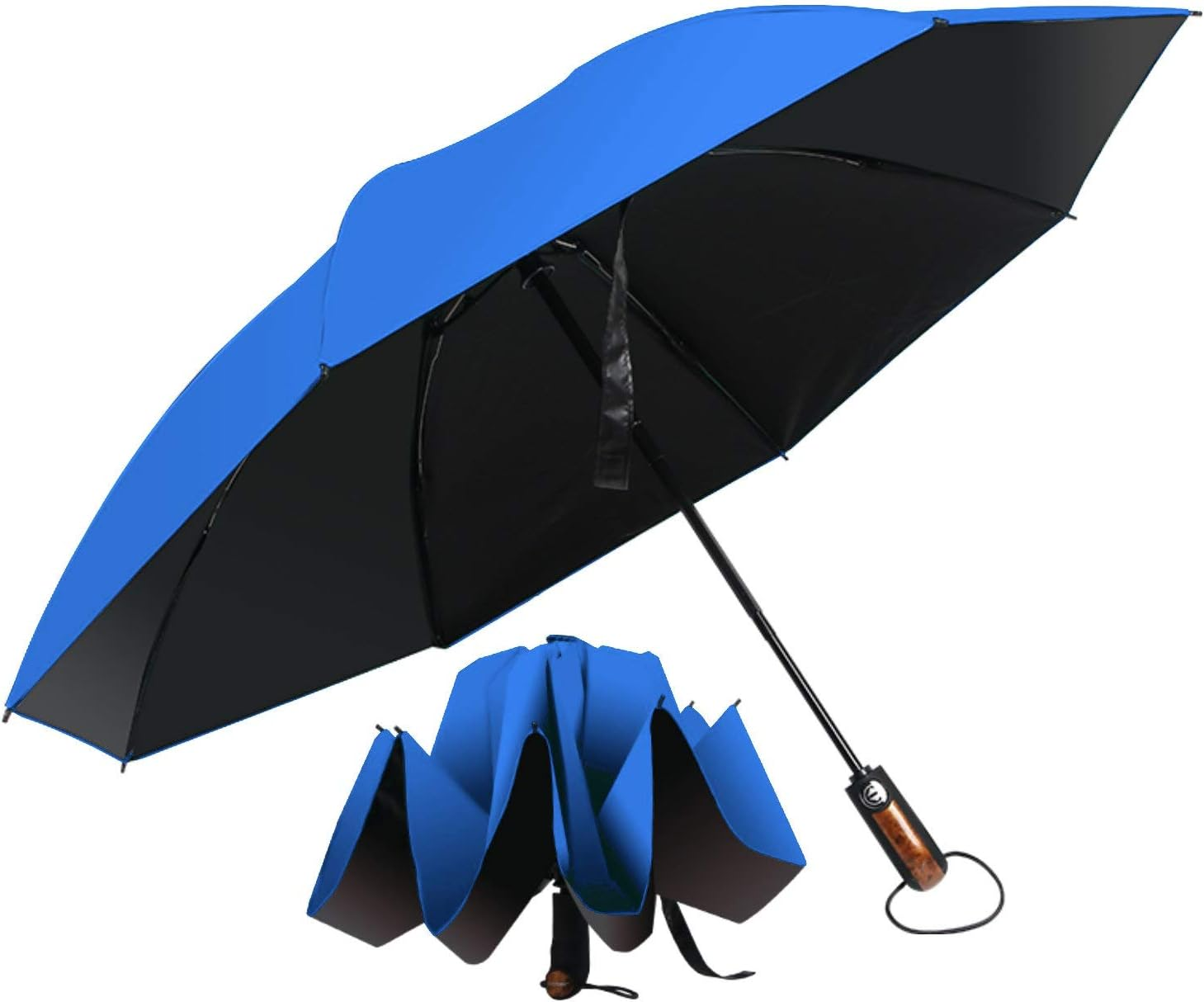 HAILSTORM Folding Reverse Umbrella with UV and UPF50+ Protection - Inverted Windproof Umbrellas with Lightweight Fiberglass Frame - Royal Blue image number 4