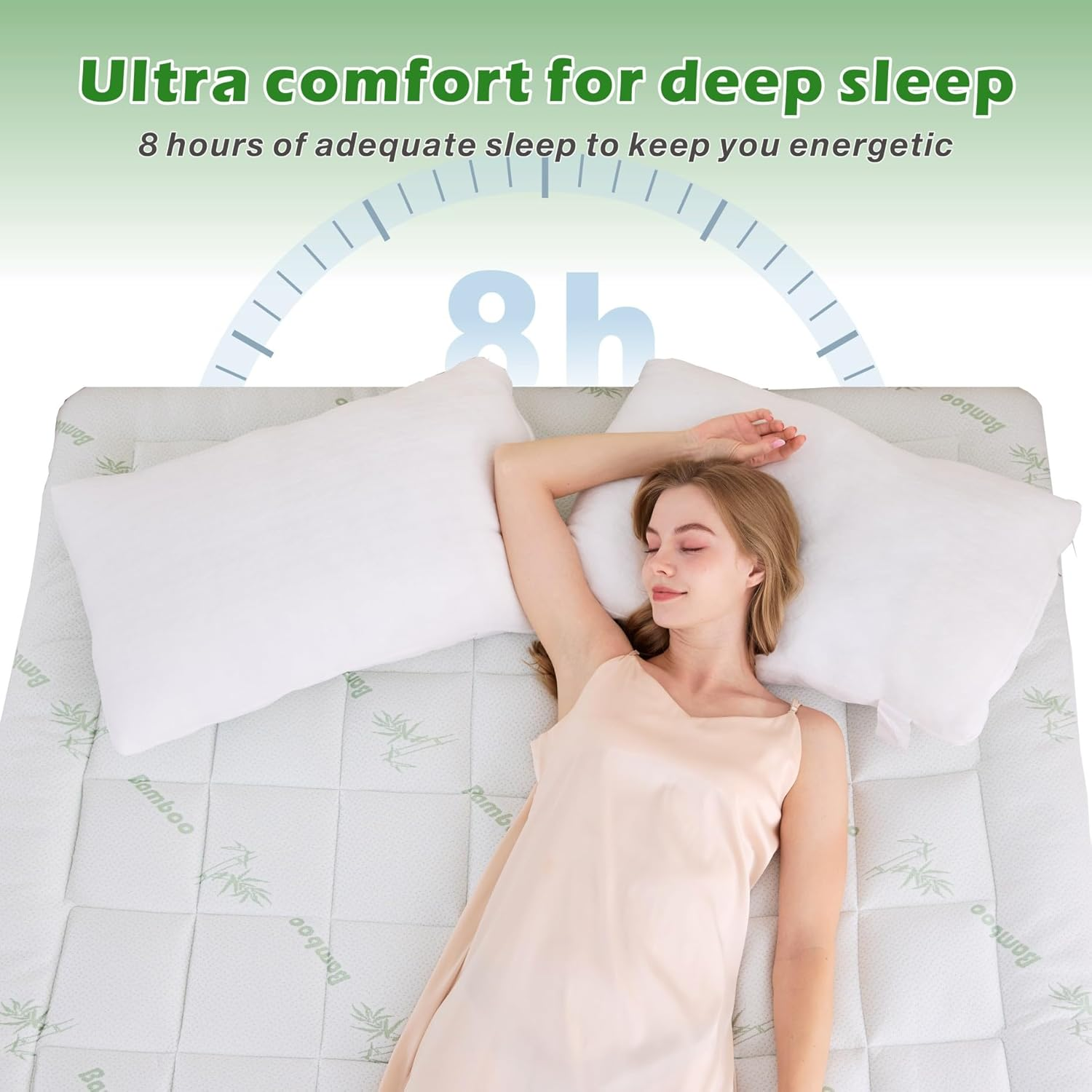 Bamboo Double Mattress Topper 1000GSM - Thick Cooling Breathable Pillow Top Mattress Pad for Back Pain Relief - Soft Fully Fitted Mattress Topper Cover with Deep Pocket up to 45CM (Double Size)