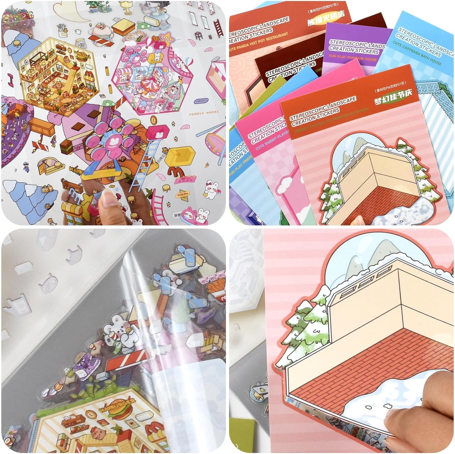 DIY 3D Sticker Scene Book - 20 Sets of Cute Cartoon House Stickers for Stress Relief & Art Therapy, Fun Creative Activity to Pass Time for Kids & Adults image number 2