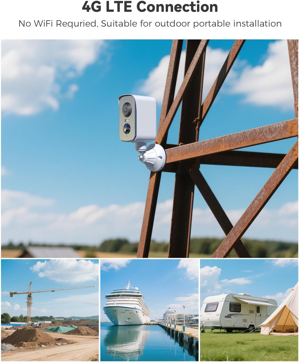 COCOCAM 4G Portable Magnetic No Wifi Security Camera Wireless,2K Indoor/Outdoor Camera for Rv/Camping/Travel, 300&deg;Pan,10000Ahm Battery, PIR&AI Human Detection,Ip66, Built-In SIM Card (NO Wifi) image number 4