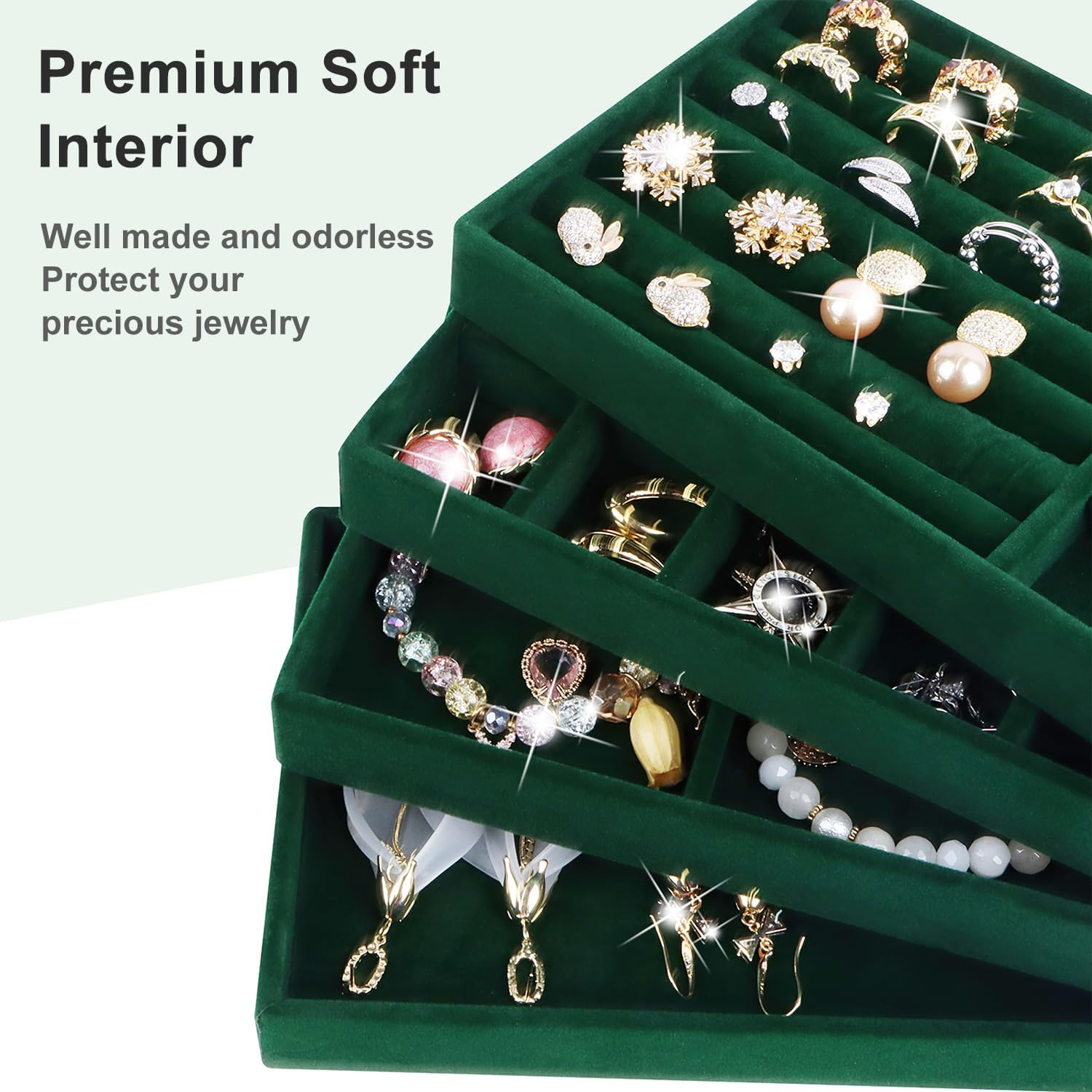 LWAIX Jewellery Organiser Drawers for Jewellery Storage System - 4 Pieces (Green) - Red image number 6