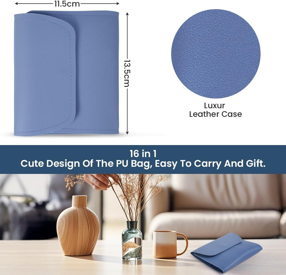 LOPHE Manicure Set, 16-Piece Nail Clippers Pedicure Set with Leather Bag, Professional Nail Care Nail Set for Thickness, Ingrown Nails, Women and Men, Blue - Yellow image number 3