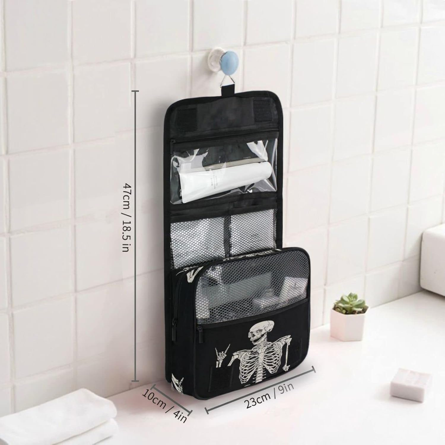 Hanging Toiletry Bag for Women Men, Portable Makeup Bag Organizer Cosmetic Bag for Purse Pouch Waterproof Travel Essentials Large Wash Bag for Kids Girls, Skull, One Size, Fashion image number 6