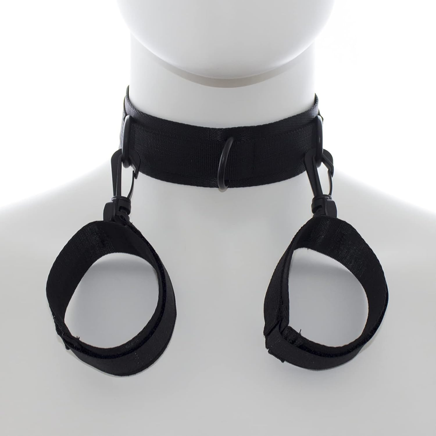 HABOWN BDSM Collar with Handcuffs Set - Erotic Fetish Neck and Back Slave Sex Toy - Black, One Size image number 1