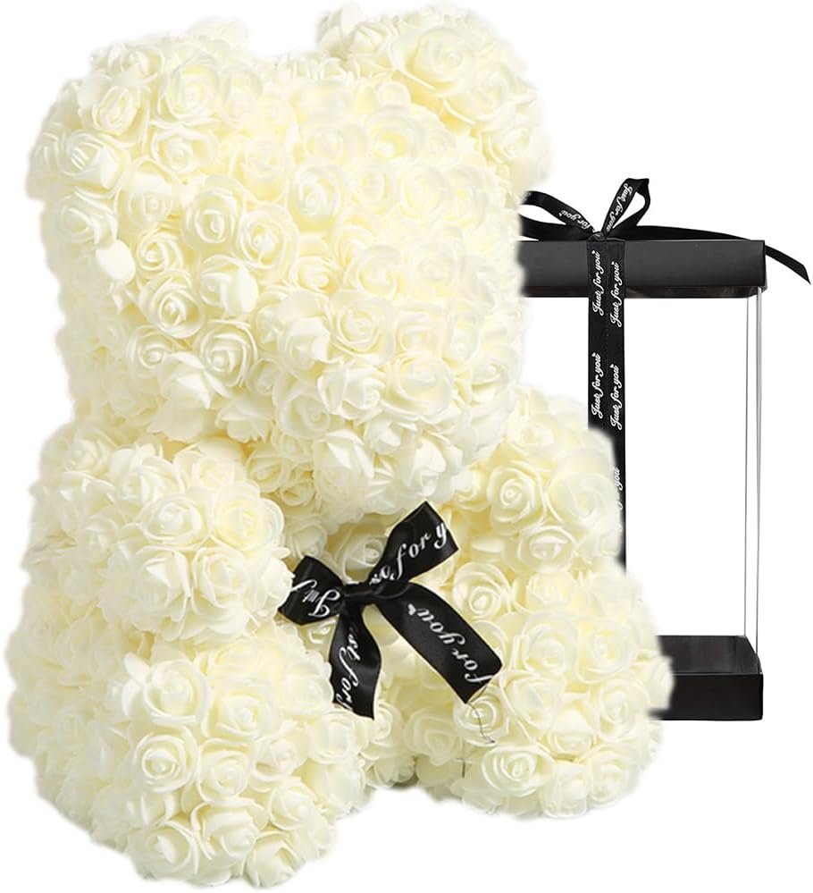 Flowers Rose Bear,Handmade Diype Flower Bears,Mothers Day for Mom Grandma on Mothers, Everlasting Flower for Window Display,For Mother'S Day,25X16X16 CM (Red)