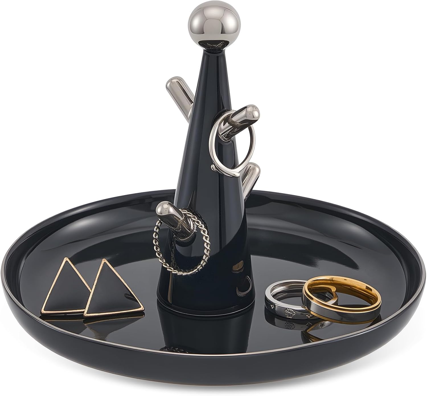 Lolalet Ceramic Ring Dish Holder, Tree-Shaped Trinket Tray for Rings Earrings Necklaces Jewelry Decorative Plate Present for Birthday Wedding Engagement -Black