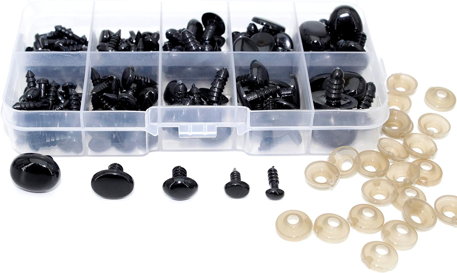 BESTCYC 1Box(125Pcs) 5Different Size Oval Shape Black Plastic Safty Nose for Teddy Bear Doll Animal Puppet Crafts image number 1