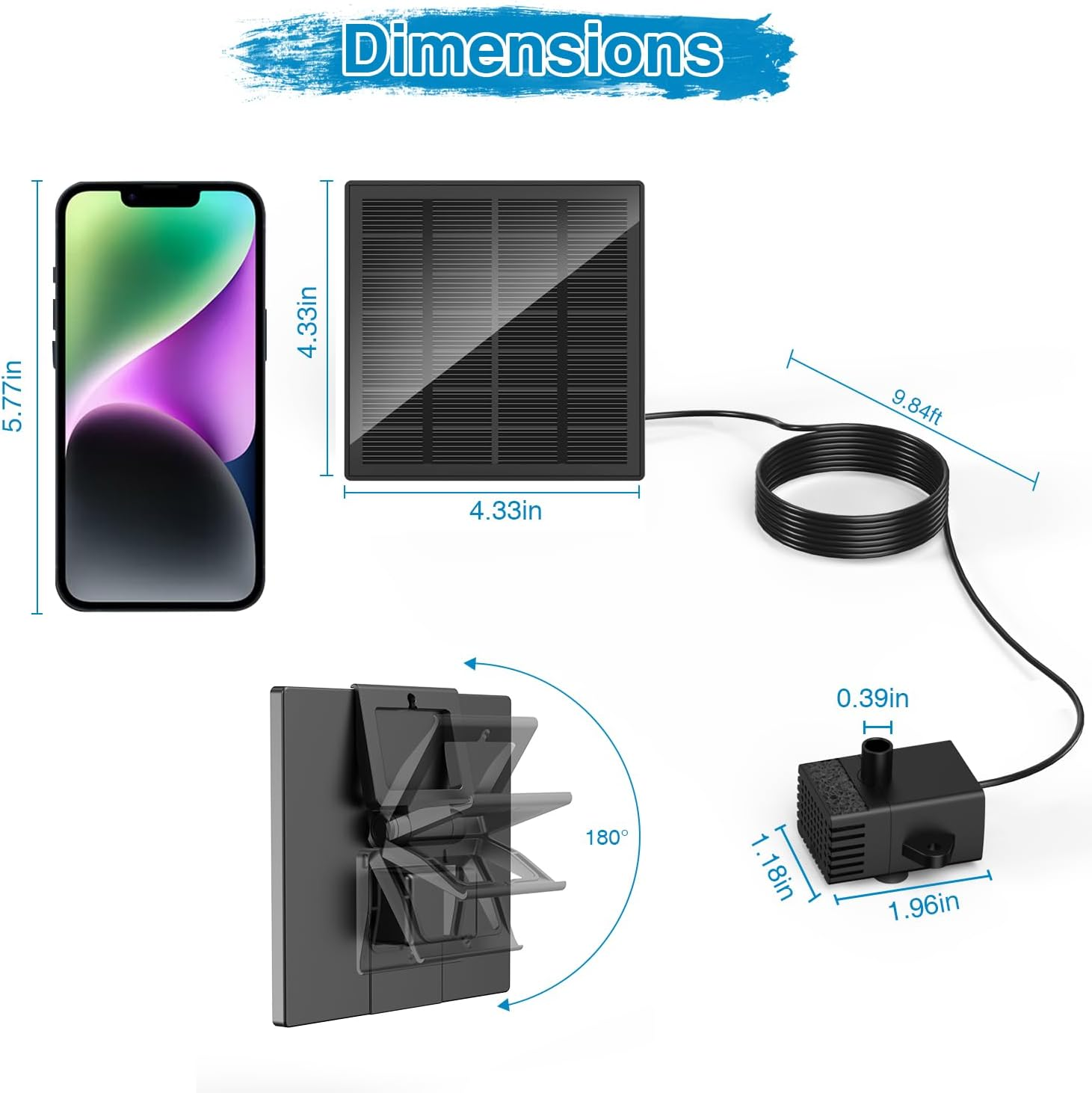 Solar Fountain Kit with Holder Glass Panel - No Battery, DIY Small Solar Water Pump Works in Shadow with Sucker for Bird Bath, Hummingbird, Water Feature, Outdoor, 9.84Ft Power Cord-Black image number 2