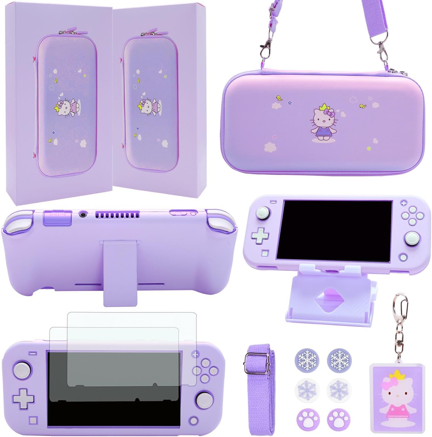 GUTIAL Accessories Bundle for Nintendo Switch Lite - Cute Kawaii NS Lite Accessories Kit for Grils Boys Kids with Carrying Case, Cartoon Cover Case, Screen Protector, Stand - Purple image number 3