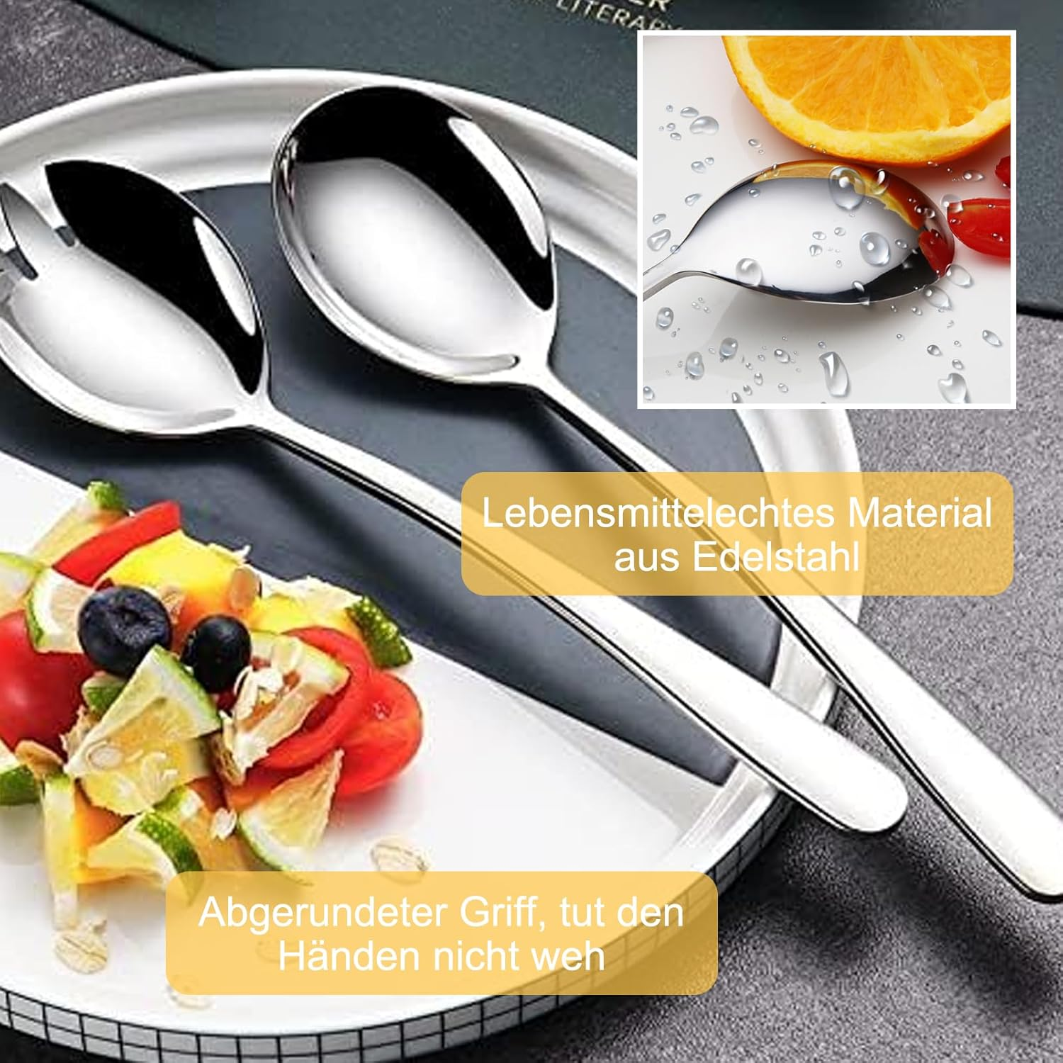 Set of 4 Salad Servers Stainless Steel Salad Spoons Salad Forks and Beautiful Salad Servers Set Stainless Steel Salad Fork Serving Spoon 19.5 Cm X 4.6 Cm image number 6