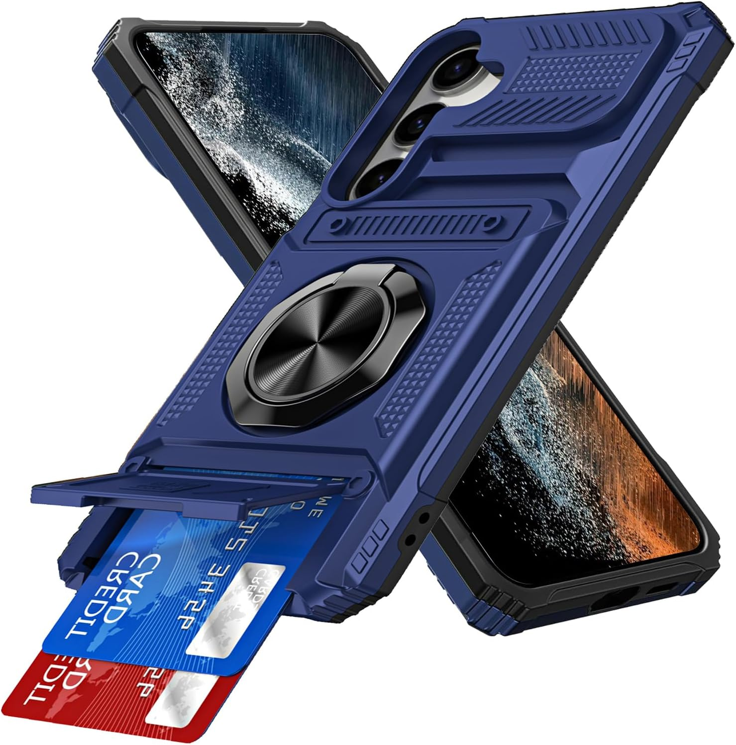 SIYOPINPFY Wallet Mobile Phone Case for Samsung Galaxy A35 5G Case with 2 Card Holders, 360&deg; Ring Stand, Heavy Duty, Shockproof, Robust Full Body Bumper Case for Samsung A35 5G, Black LM
