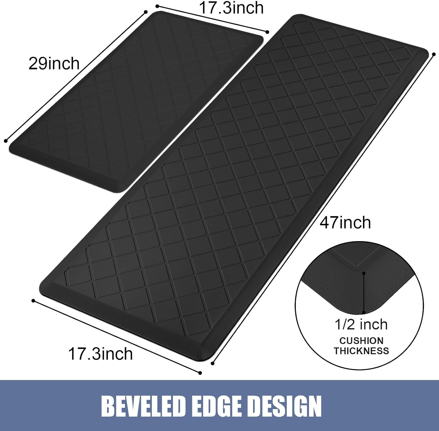 Cushioned Kitchen Mat 2 PCS, anti Fatigue Kitchen Rugs, Heavy Duty Kitchen Rugs and Mats Non-Skid, Ergonomic Comfort Foam Kitchen Floor Mat for Home, Office, Sink, Laundry - Black image number 5