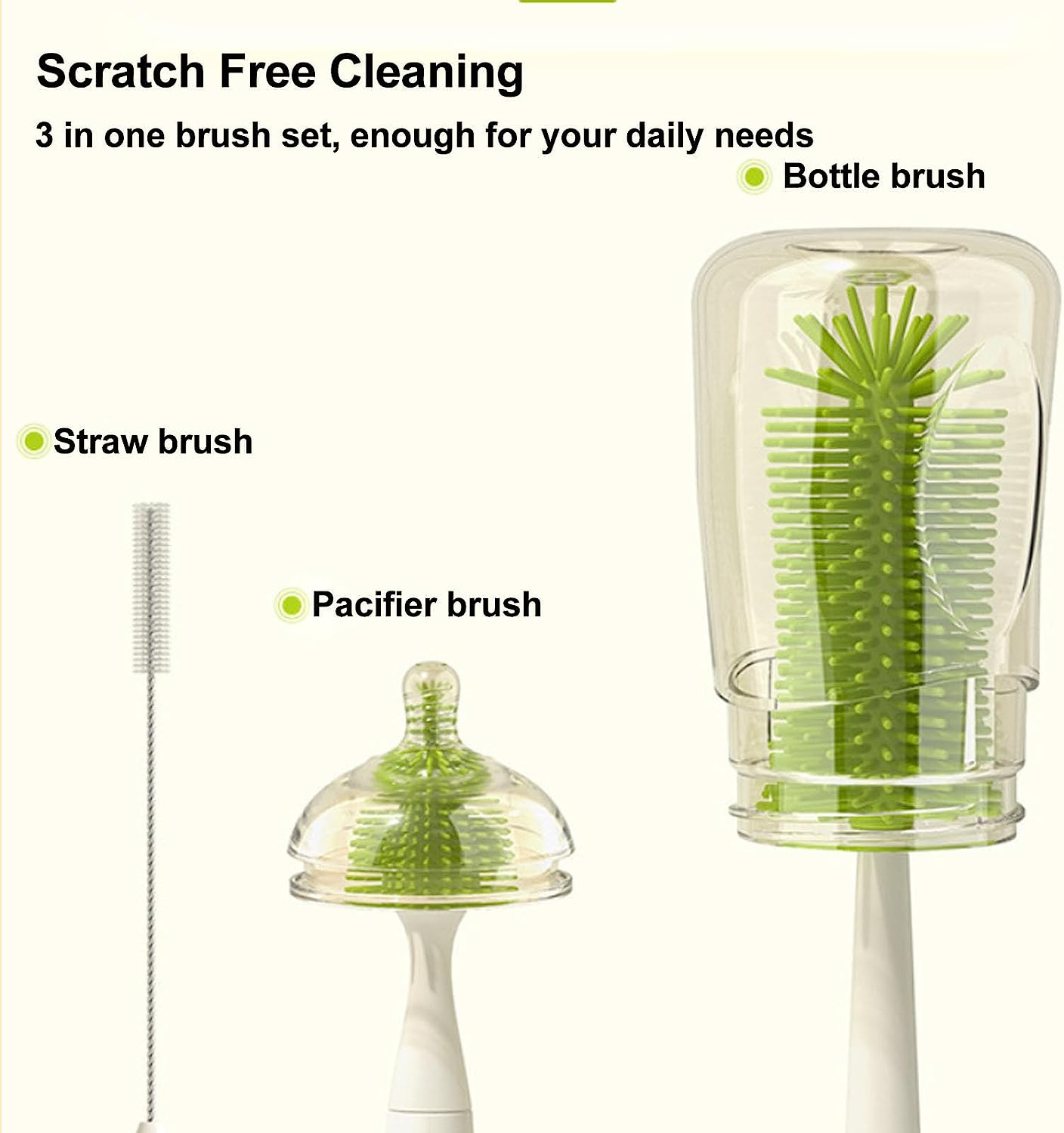Silicone Baby Bottle Brush with Stand, Baby Bottle Brush Cleaner for Cleaning Water Bottle Cleaner Brush with Nipple & Straw Cleaner (White) image number 6