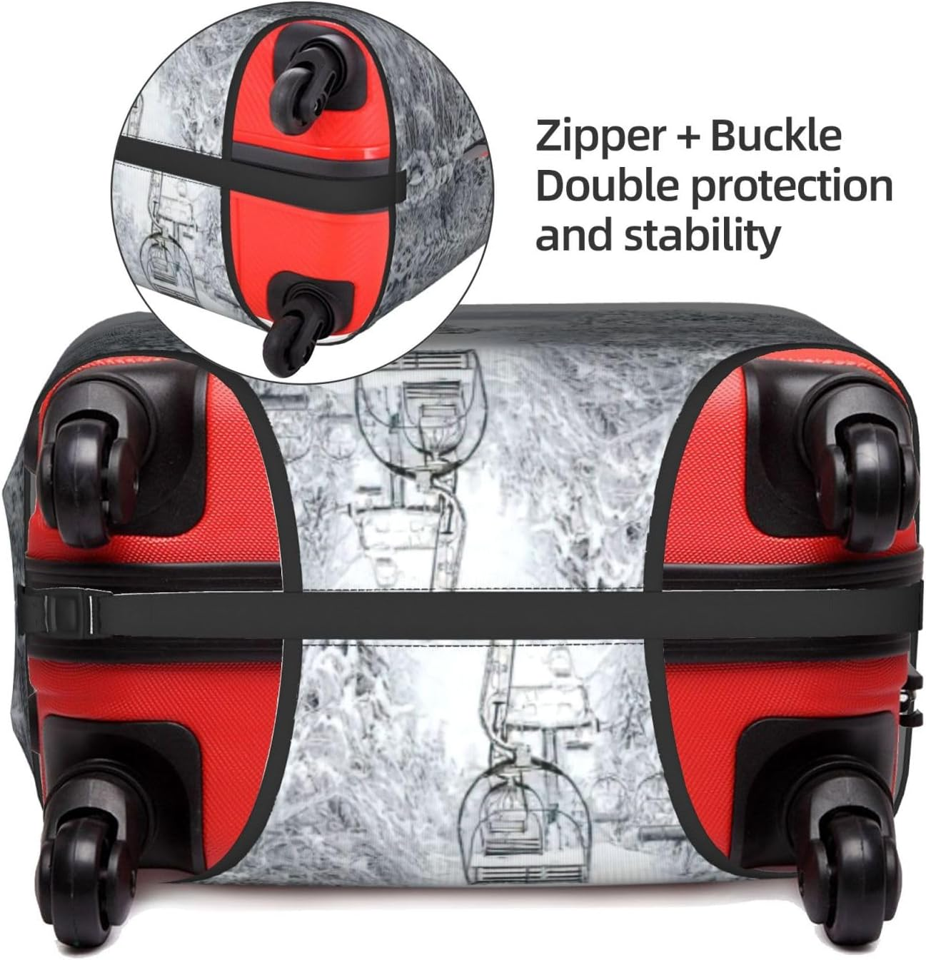 Odddot Winter Old Cable Ski Lift Print Travel Luggage Cover,Suitcase Protector Cover, Washable Baggage Covers,For 18-32 Inch Luggage, Winter Old Cable Ski Lift, Large image number 5
