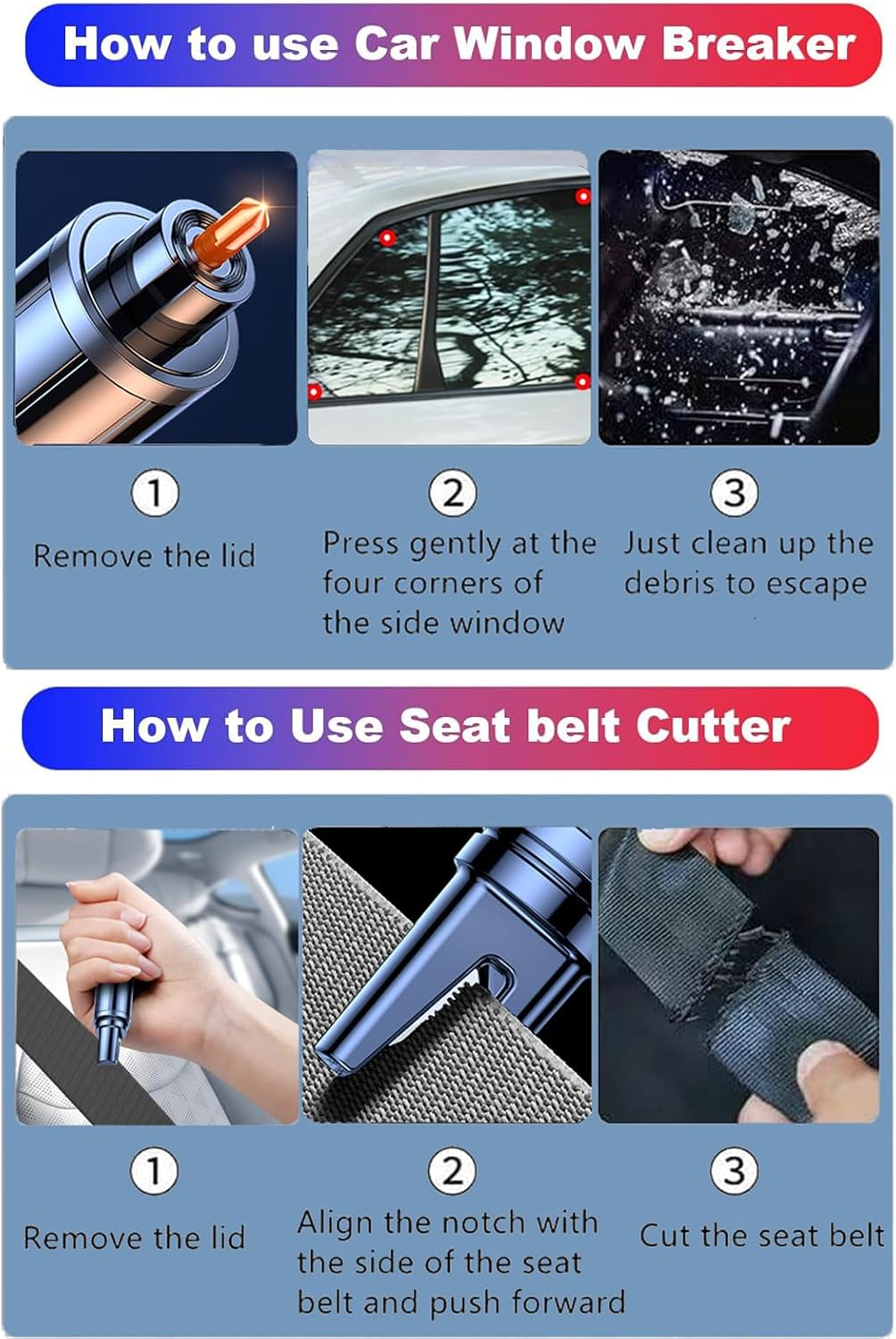 2 Packs, Glass Breaker, Window Breaker Seatbelt Cutter, Car Escape Tool, Emergency Glass Hammer, Window Punch Seatbelt Cutter, Life Rescue Tools Kit, image number 3