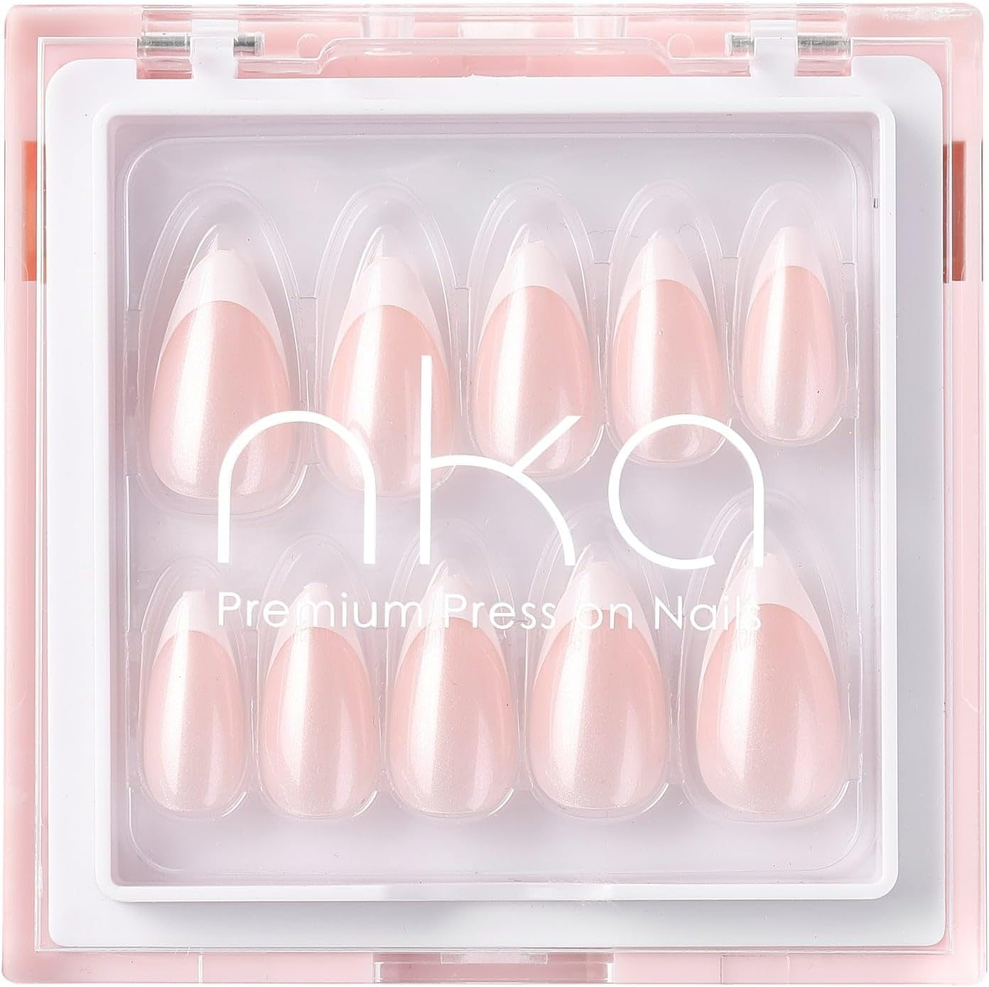 NKA Press-On Nails Kit, 30 Soft Acrylic Nails in 15 Sizes with Nail Glue, Sticky Tabs, Prep Tools & Reusable Case &ndash; Long-Lasting, Salon Look, Glazed French Almond image number 2