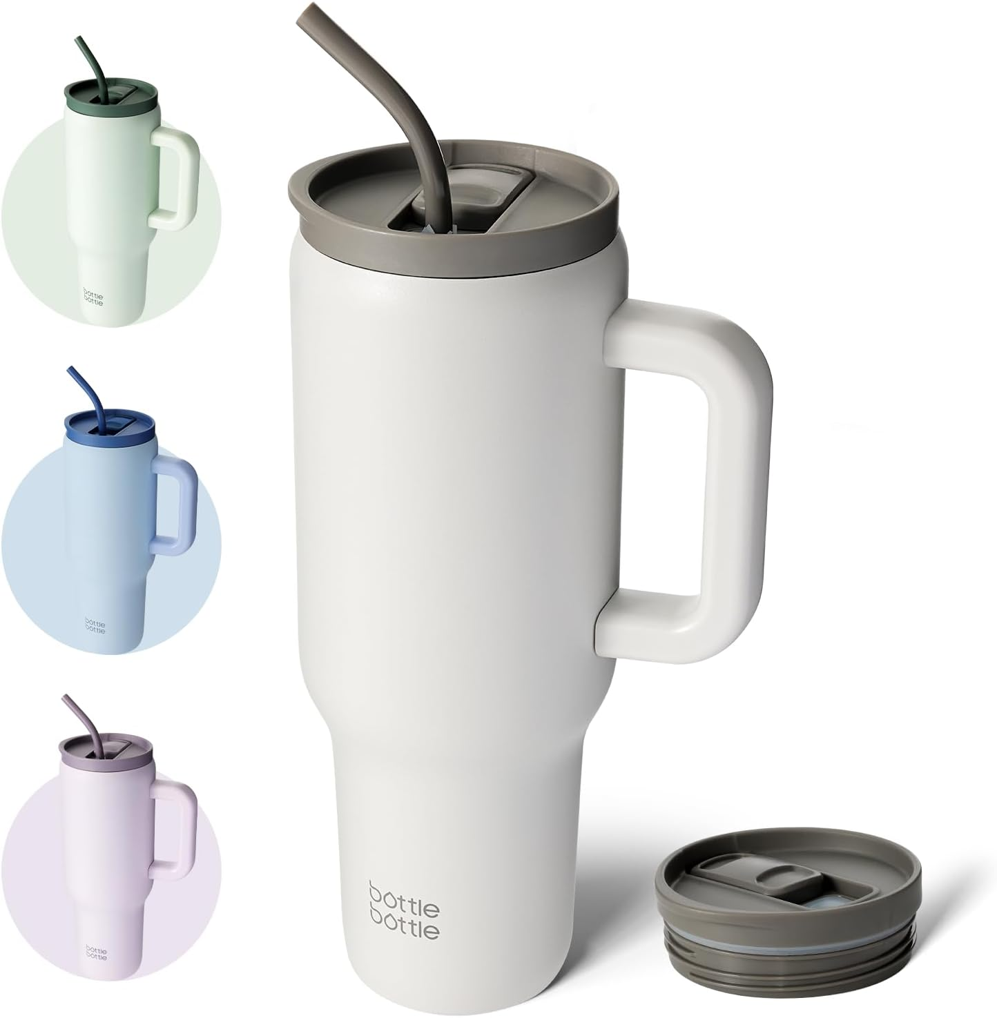 BOTTLE BOTTLE 40 Oz Tumbler with Handle and Straw,Stainless Steel Vacuum Travel Mug,Car Cup with Straw, Stainless Steel Vacuum Water Bottle for Gifts Party Office Coffee (Gray) image number 4