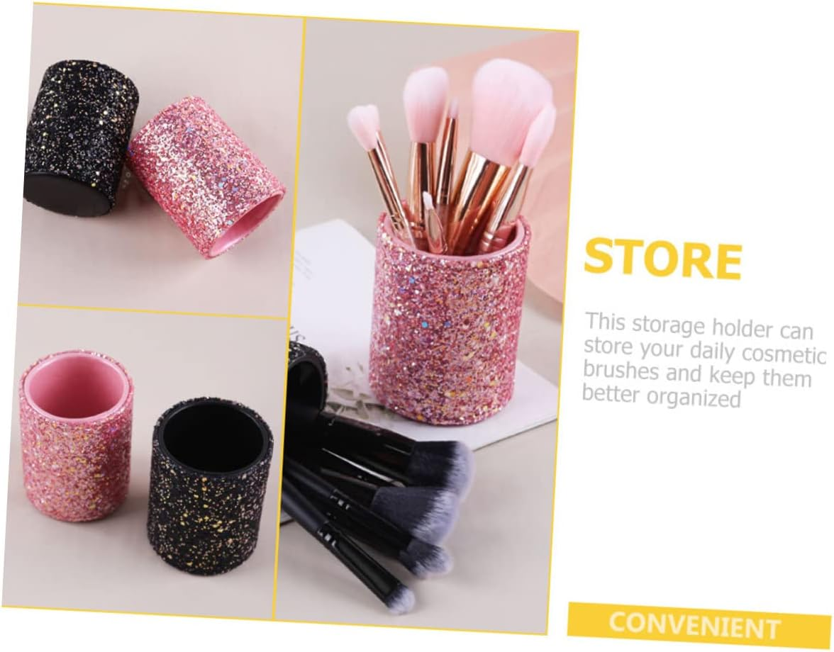 Mikinona Makeup Brush Storage Bucket Makeup Stand Organizer Metal Trim Pink Cup Holder for Dressing Table Pen Holder Decorative Bedroom Bathroom