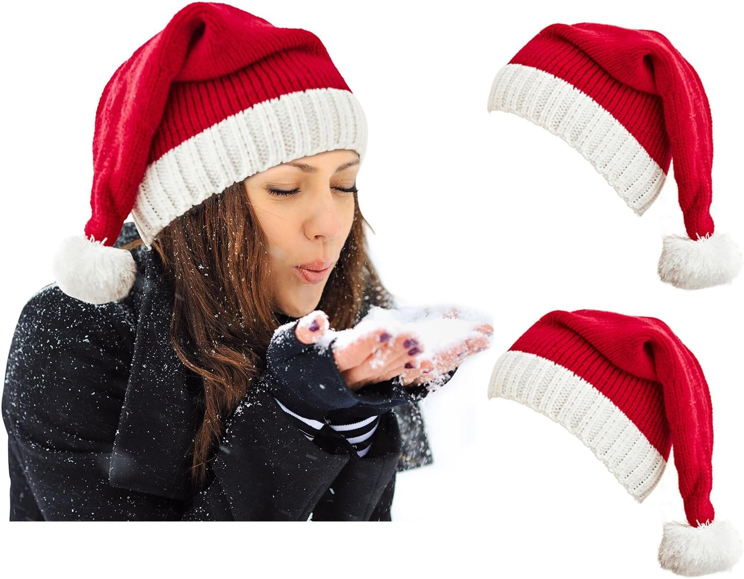 Christmas Hats Red Santa Hat Xmas Party Hat Red Knitted Beanie Hat for Adult Women Men