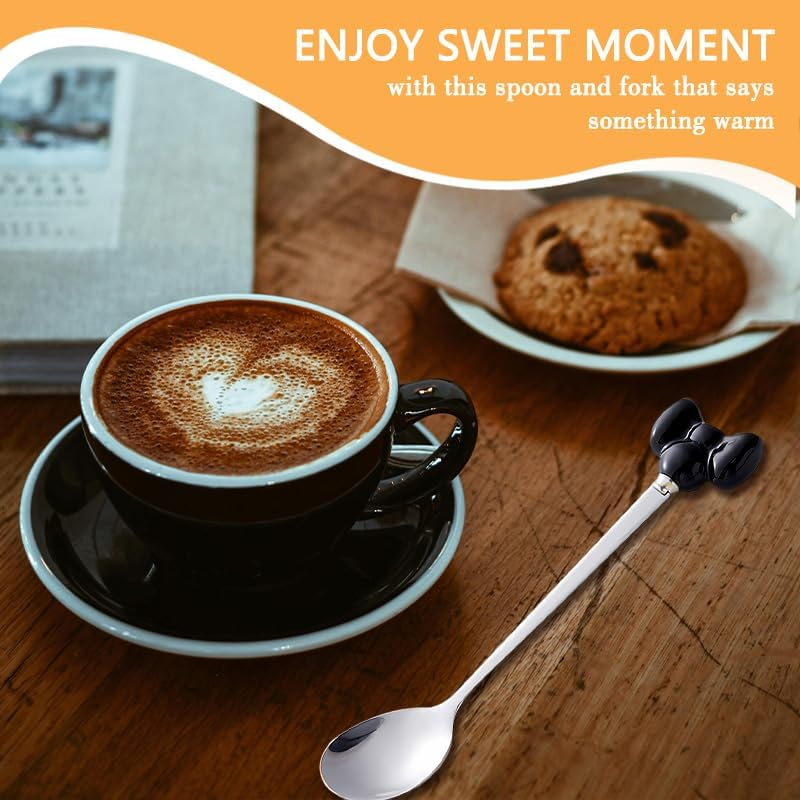 Fork Spoon Set Bowknot Handle Cutlery Flatware Set for the Home Coffee Tea Spoons Dessert Cake Forks for Wedding Tea Party Birthday Gifts for Family Best Friends Fork and Spoon image number 3