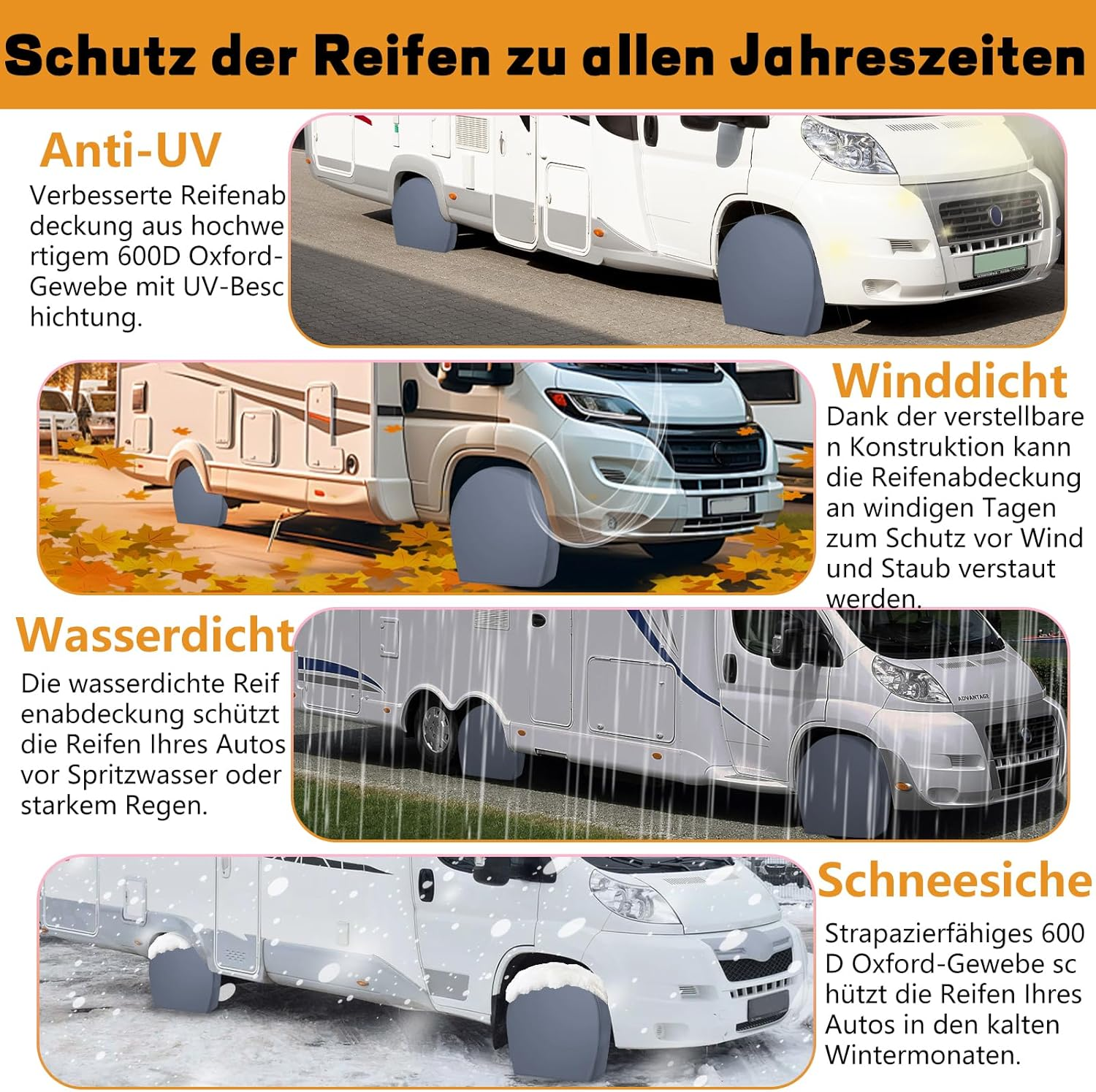 Caravan Wheel Cover, Tyre Cover, Caravan, All-Round Protection, UV Protection, Waterproof, Dustproof, Universal Caravan Tyre Cover (15 Inches, Pack of 4) image number 1