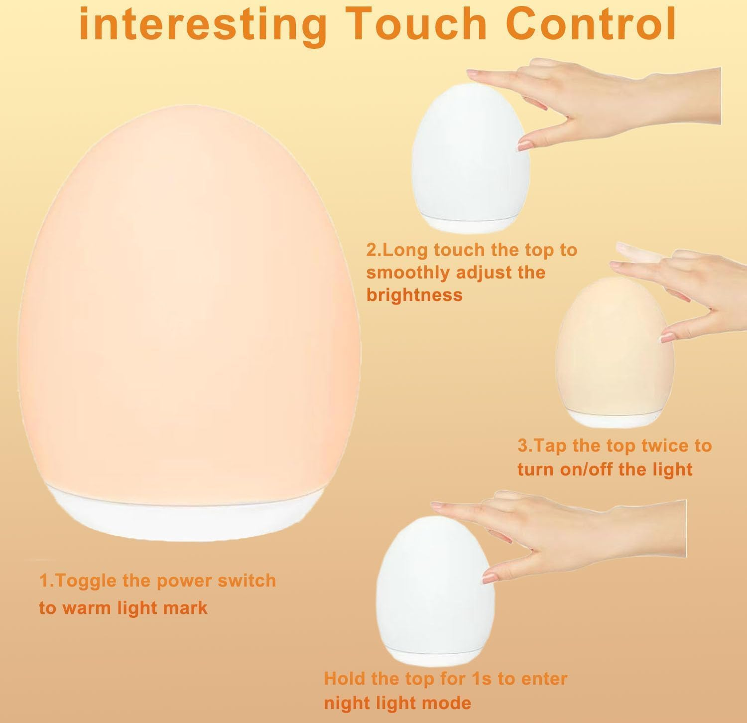 Night Light for Kids, Baby Night Light with 8 Colors Changing & Dimming Function, Rechargeable Night Light with 1 Hour Timer & Touch Control, up to 100H