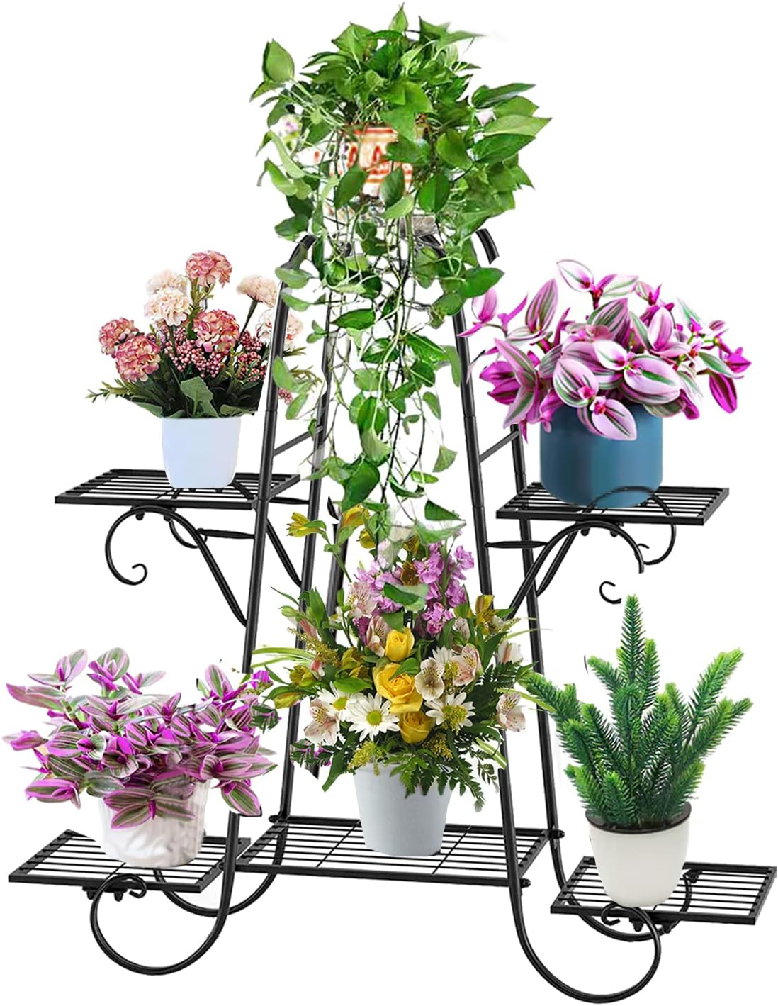 Carolyndesign 6 Tiers Plant Stand for Indoor and Outdoor Metal Plant Storage Shelf Multi-Layer Plant Pot Holder Rack, L31.5 X H29.13 X W8.27''（L80 X H74 X W21Cm) (Black)