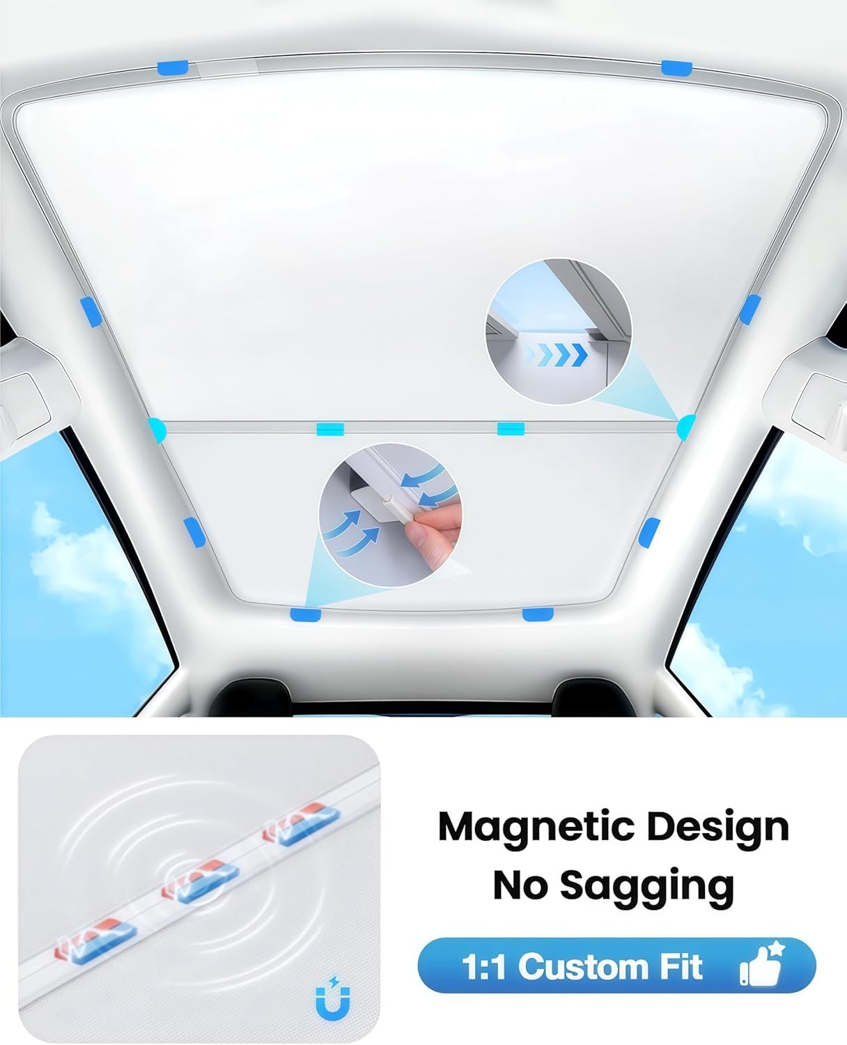 2025 Upgraded Tesla Model 3 Highland Sunshade Roof, UPF200+ Roof Sunshade with Storage Bag, No-Sag & No-Gaps Heat Insulation Foldable Top Windows Windshield Sun Shade, Tesla Model 3 Accessories Black image number 6