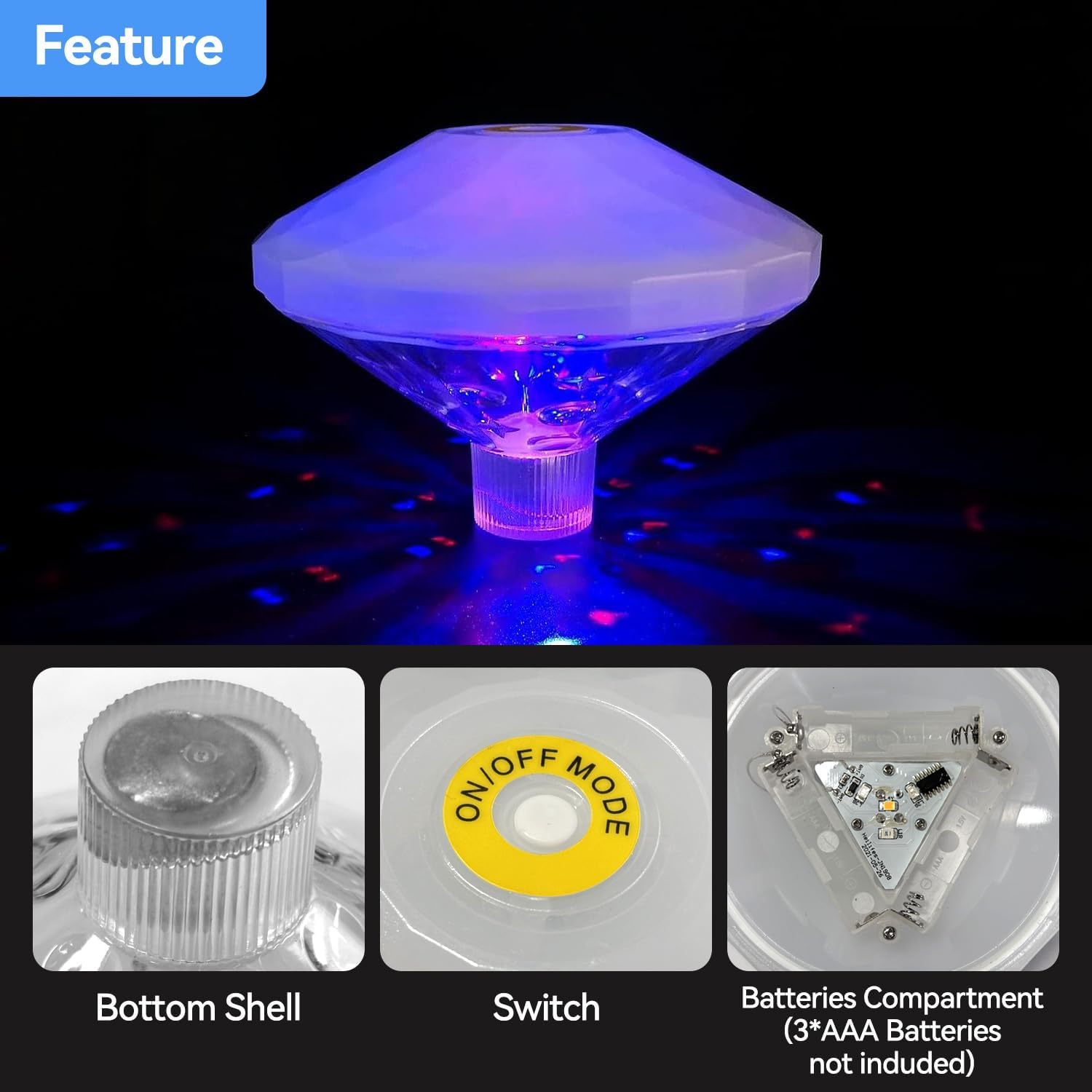 4 Pack Pool Lights Floating RGB Color Changing Battery Powered Swimming Pool Lights IP67 Waterproof LED Pool Accessories 8 Lighting Modes for Outdoor Pool Party Pond Decor image number 2