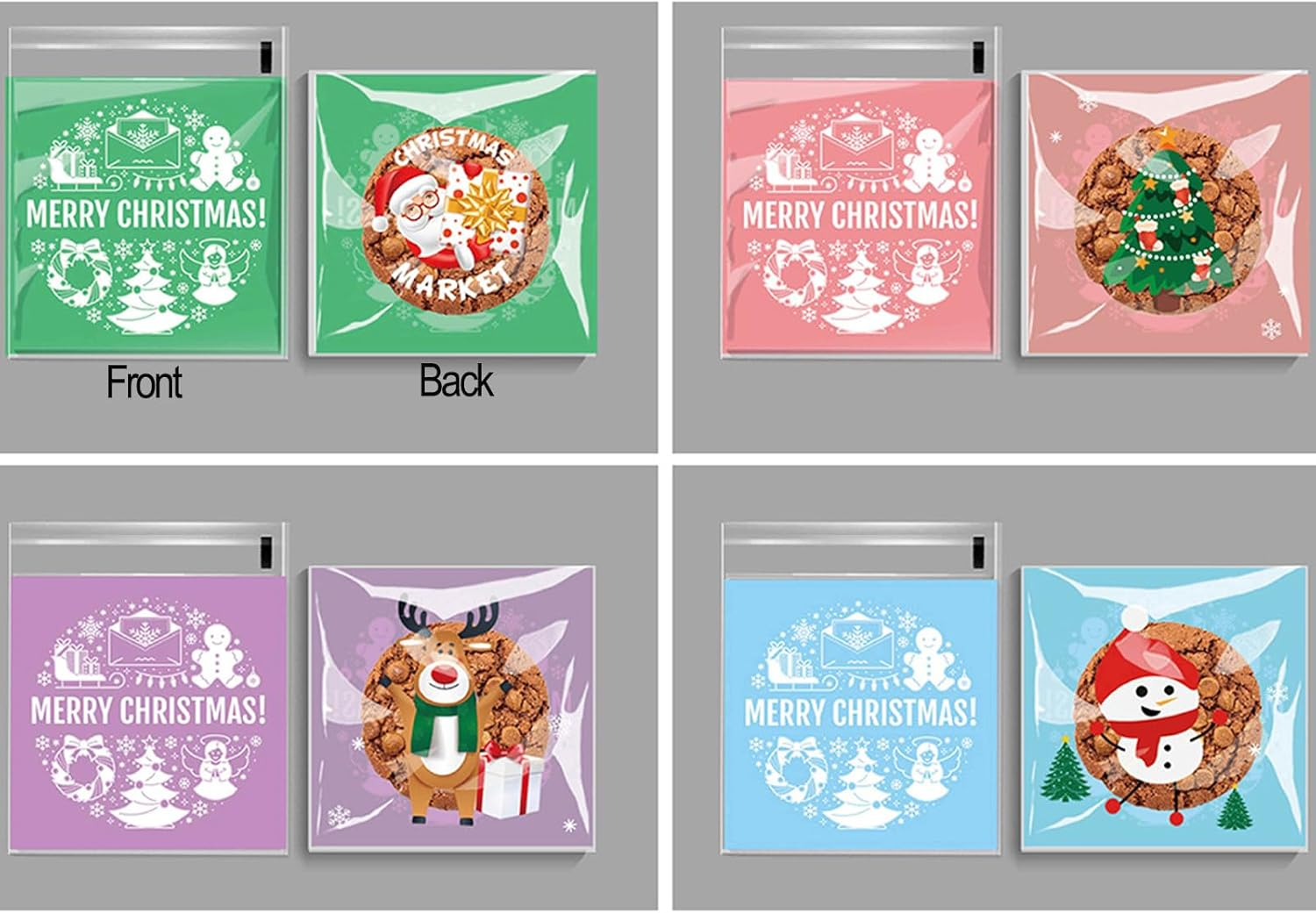 Christmas Cookie Bags,200 Pcs Self Sealing Cellophane Pouch,4X4 Inches Clear Resealable Individual Cookie Bags,Christmas Plastic Packaging Candy, Snacks and Gifts.