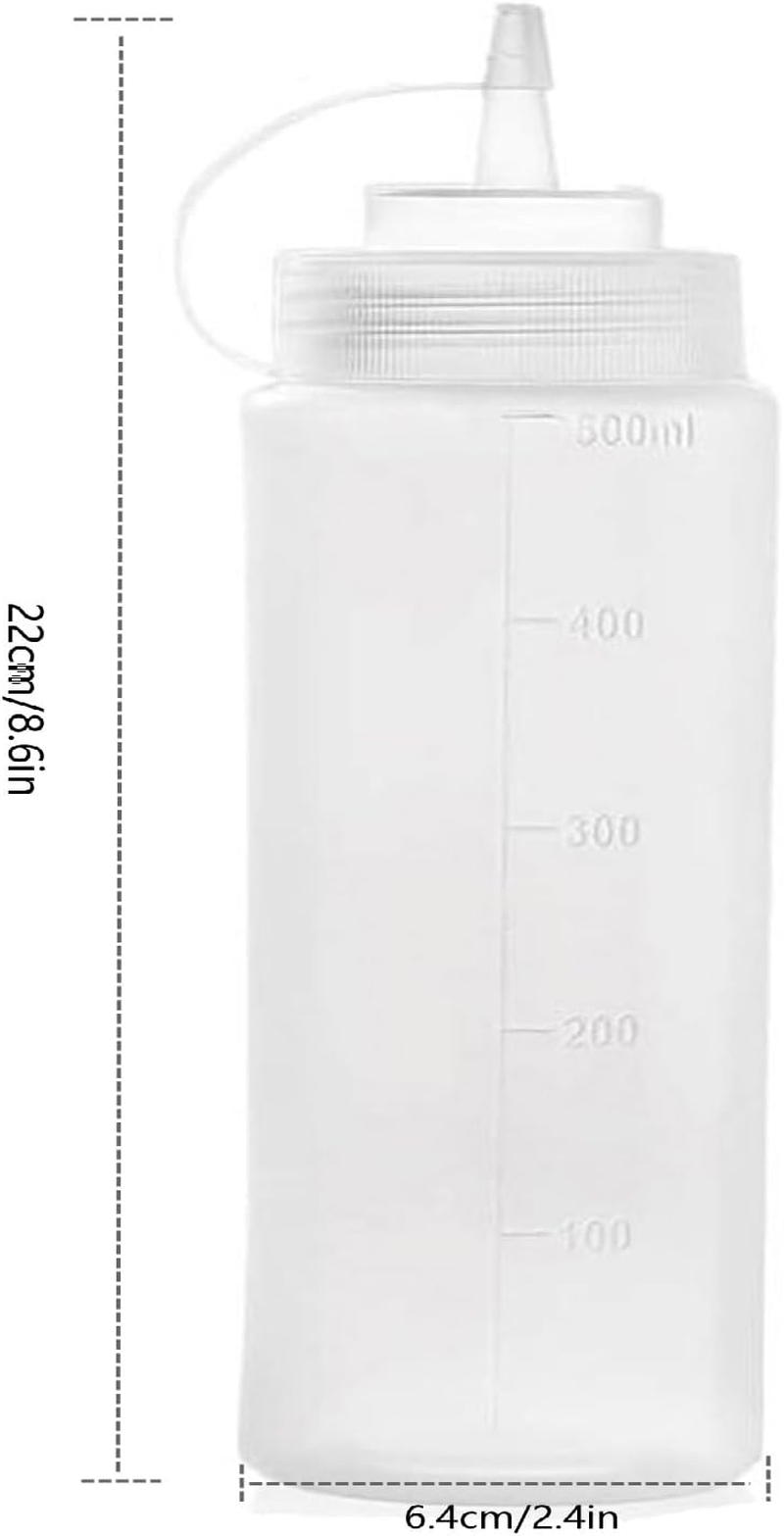 Hysgscwd 8Pcs Condiment Squeeze Bottles, 16Oz Durable Sauce Bottles with Twist on Caps and Measurement, Reusable Plastic Squeeze Squirt Bottle, Leakproof Condiment Dispenser for Ketchup Salad Dressing image number 6