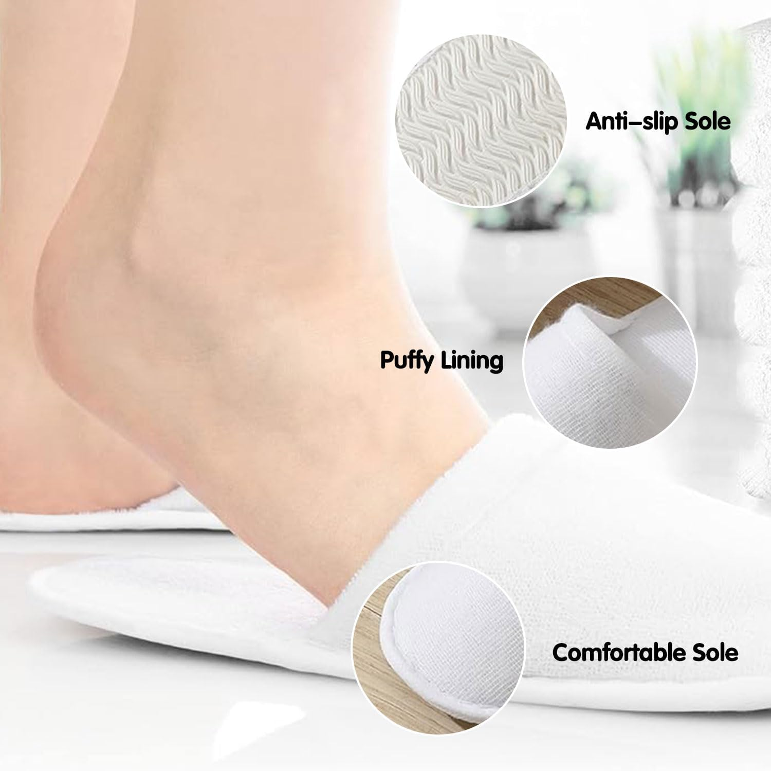 UNIHOC Hotel Slippers, Disposable Shoes, Guest Slippers Set, 4 Pairs of Terry Slippers, Disposable Slippers, Slippers for Men and Women, Universal Size (EU 37-43) image number 5